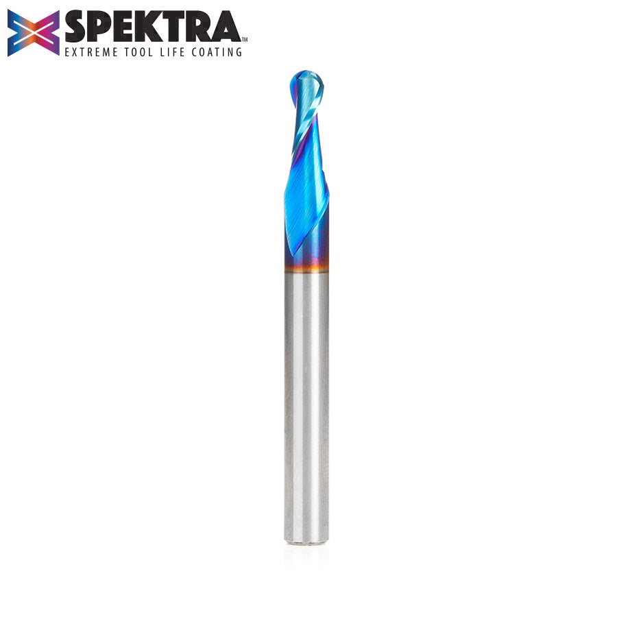 Amana Tool Solid Carbide Spektra™ Extreme Tool Life Coated Ballnose Spiral CNC Router Bit for Plastics, Acrylic, Solid Surface and Plexiglass