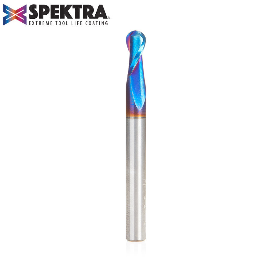 Amana Tool Solid Carbide Spektra™ Extreme Tool Life Coated Ballnose Spiral CNC Router Bit for Plastics, Acrylic, Solid Surface and Plexiglass