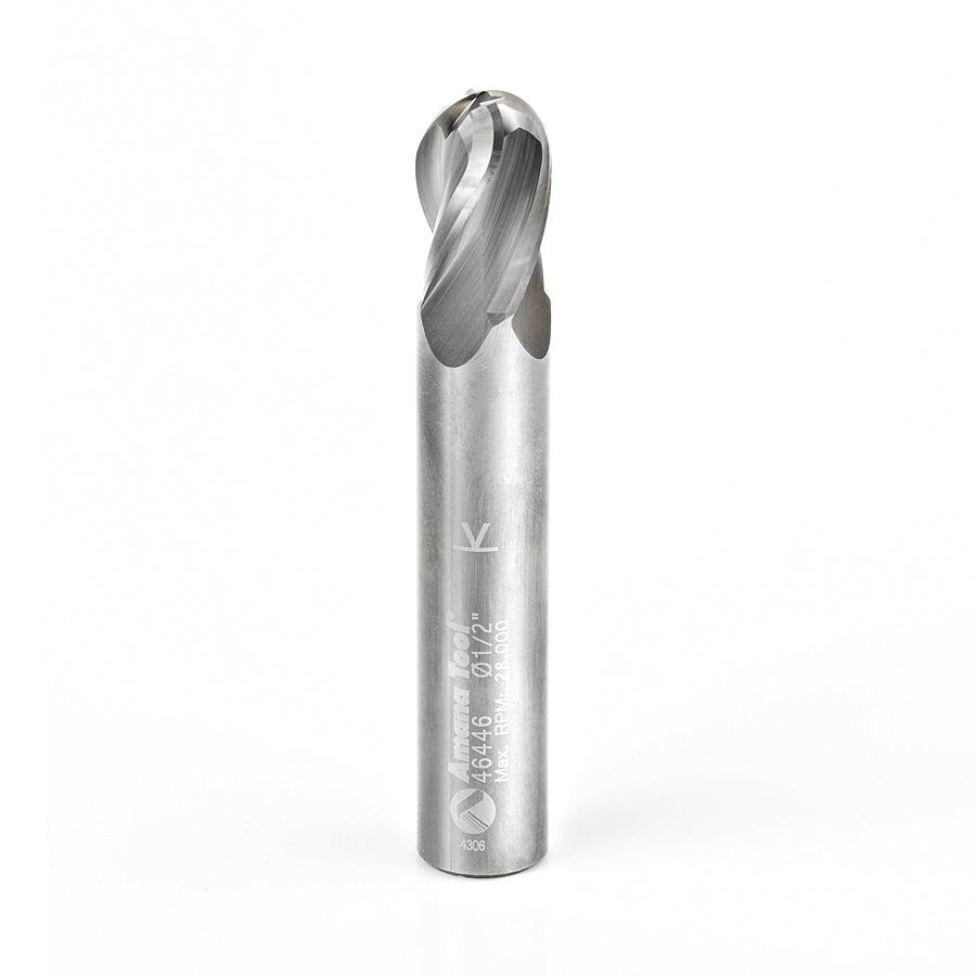 Amana Tool Solid Carbide Ballnose Spiral CNC Router Bit for Plastics, Acrylic, Solid-Surface and Plexiglas®