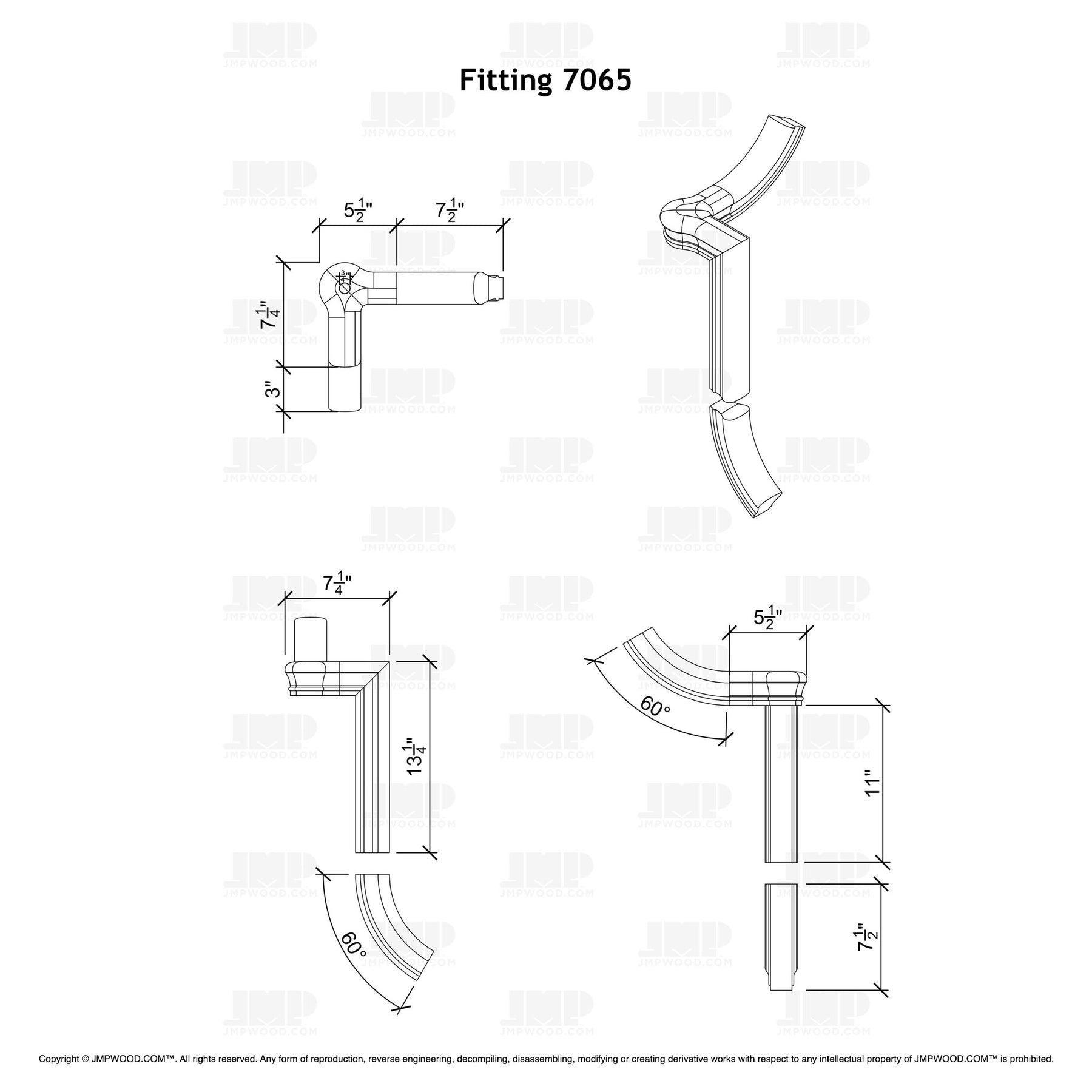 Fitting 65 - Level Quarter Turn Gooseneck Fitting with Cap (Right Hand)
