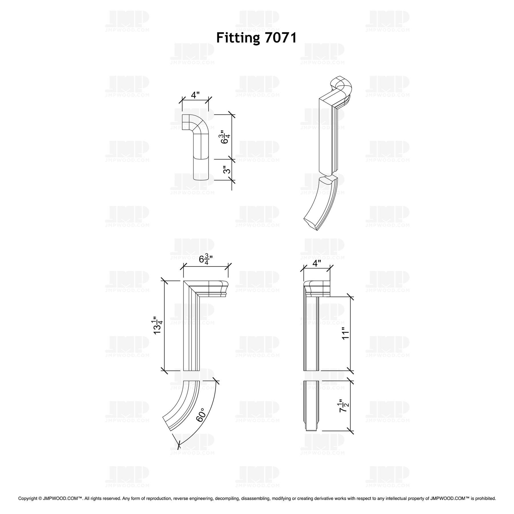 Fitting 71 - Level Quarter Turn Gooseneck Fitting with No Cap - 2 Rise (Left Hand)