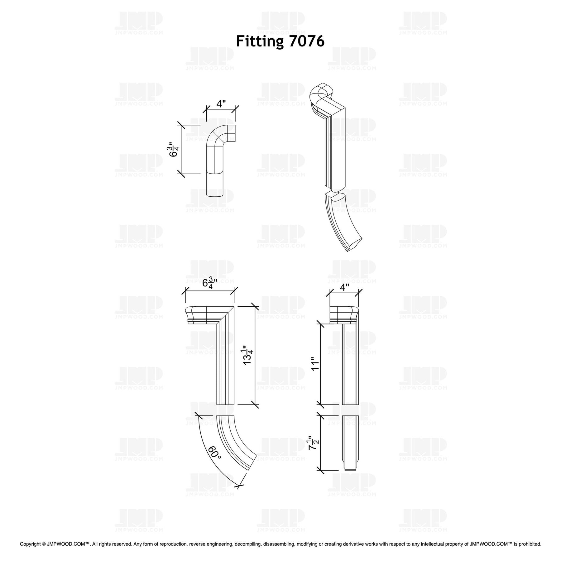 Fitting 76 - Level Quarter Turn Gooseneck Fitting with No Cap - 2 Rise (Right Hand)