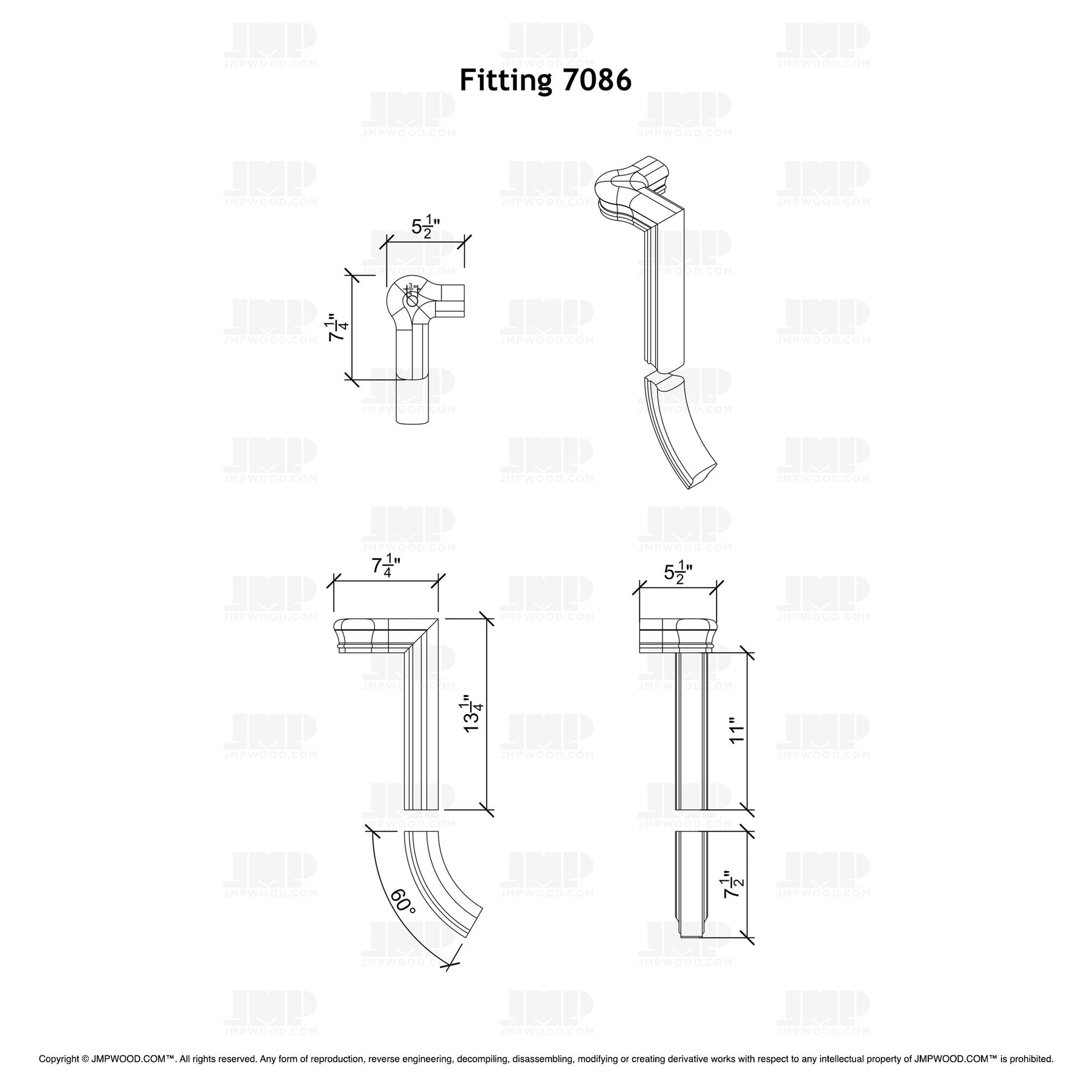 Fitting 86 - Level Quarter Turn Gooseneck Fitting with Cap - 2 Rise (Right Hand)