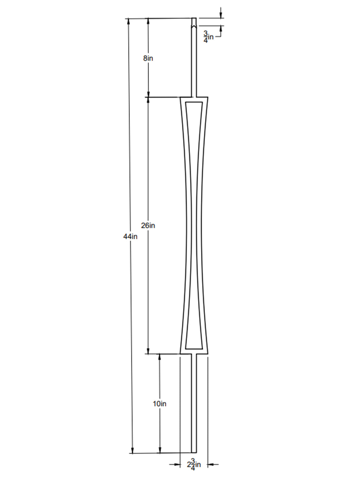 Iron Baluster 9097 - 1/2" Square - Compressed Rectangle