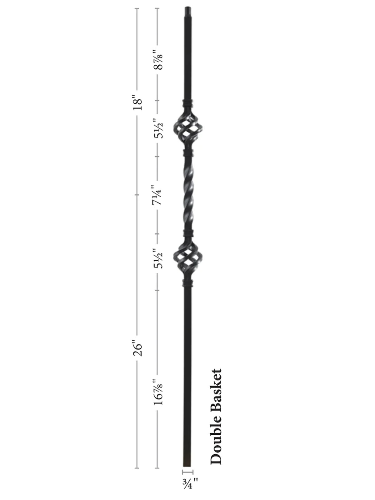 Mega Iron Baluster 9904 - 3/4" Square - Double Basket