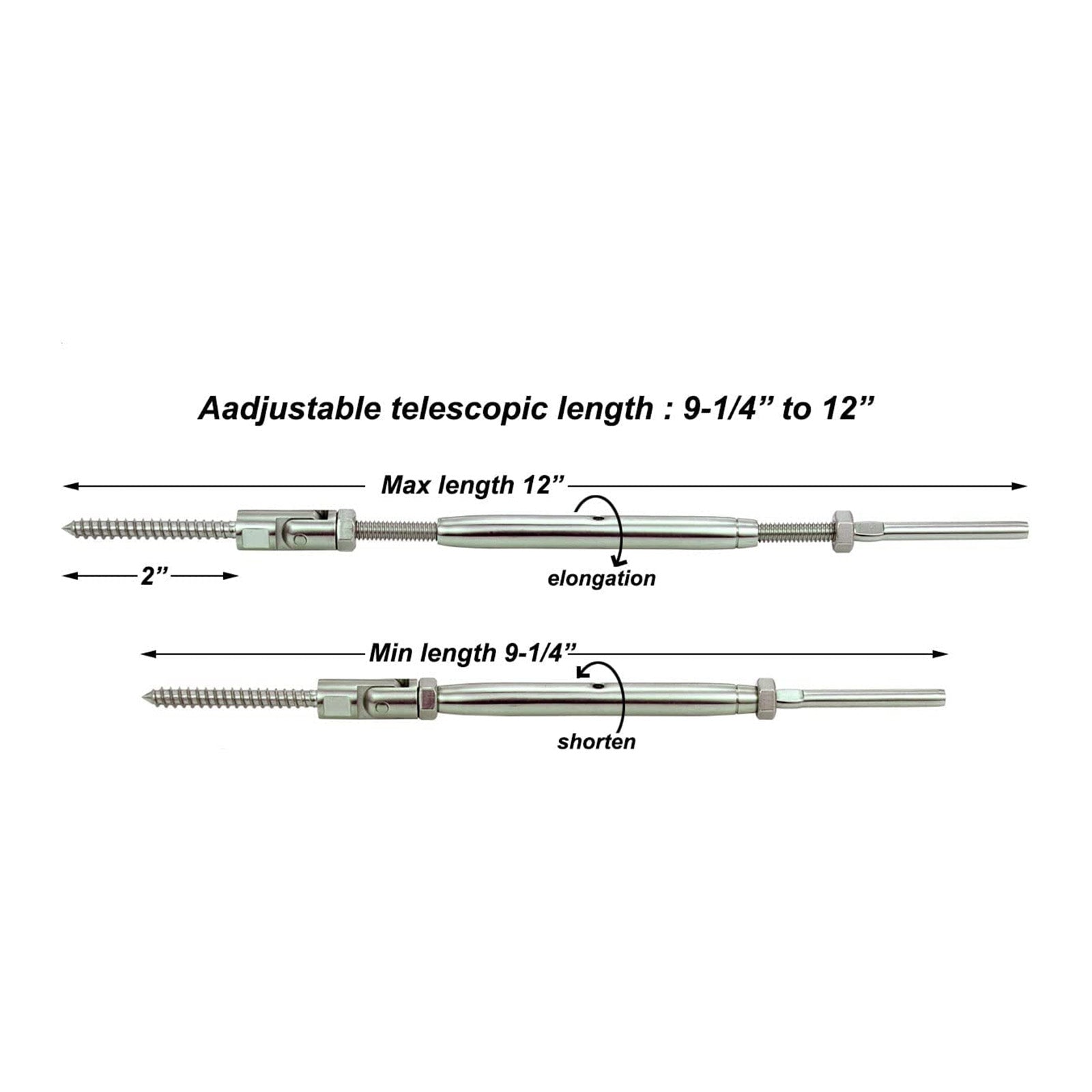 SteelX CC009 1/8" Cable Hardware Kit - Adjustable Angle Lag Screws Turnbuckle Kit