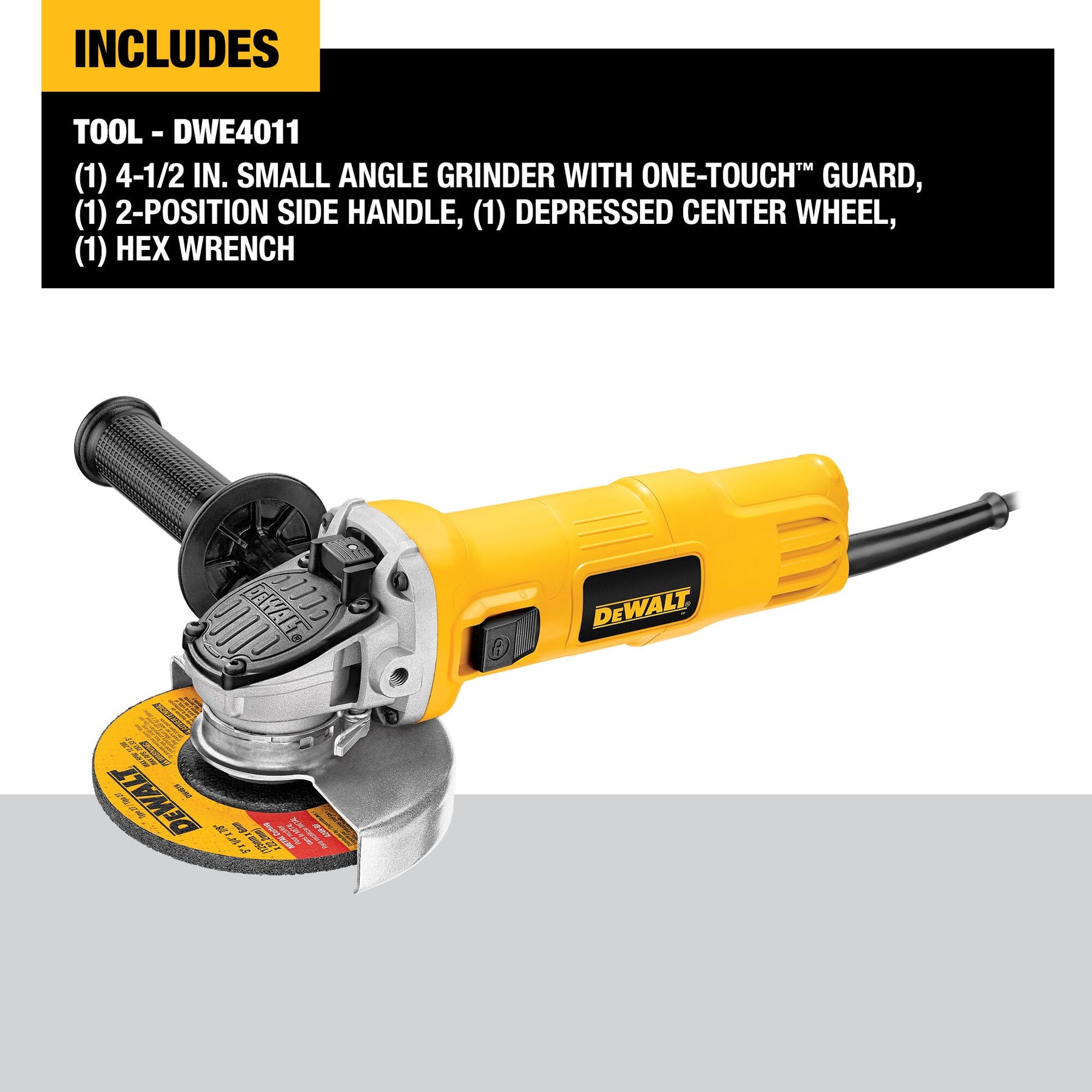 DEWALT 4-1/2" Small Angle Grinder With One-Touch Guard DWE4011