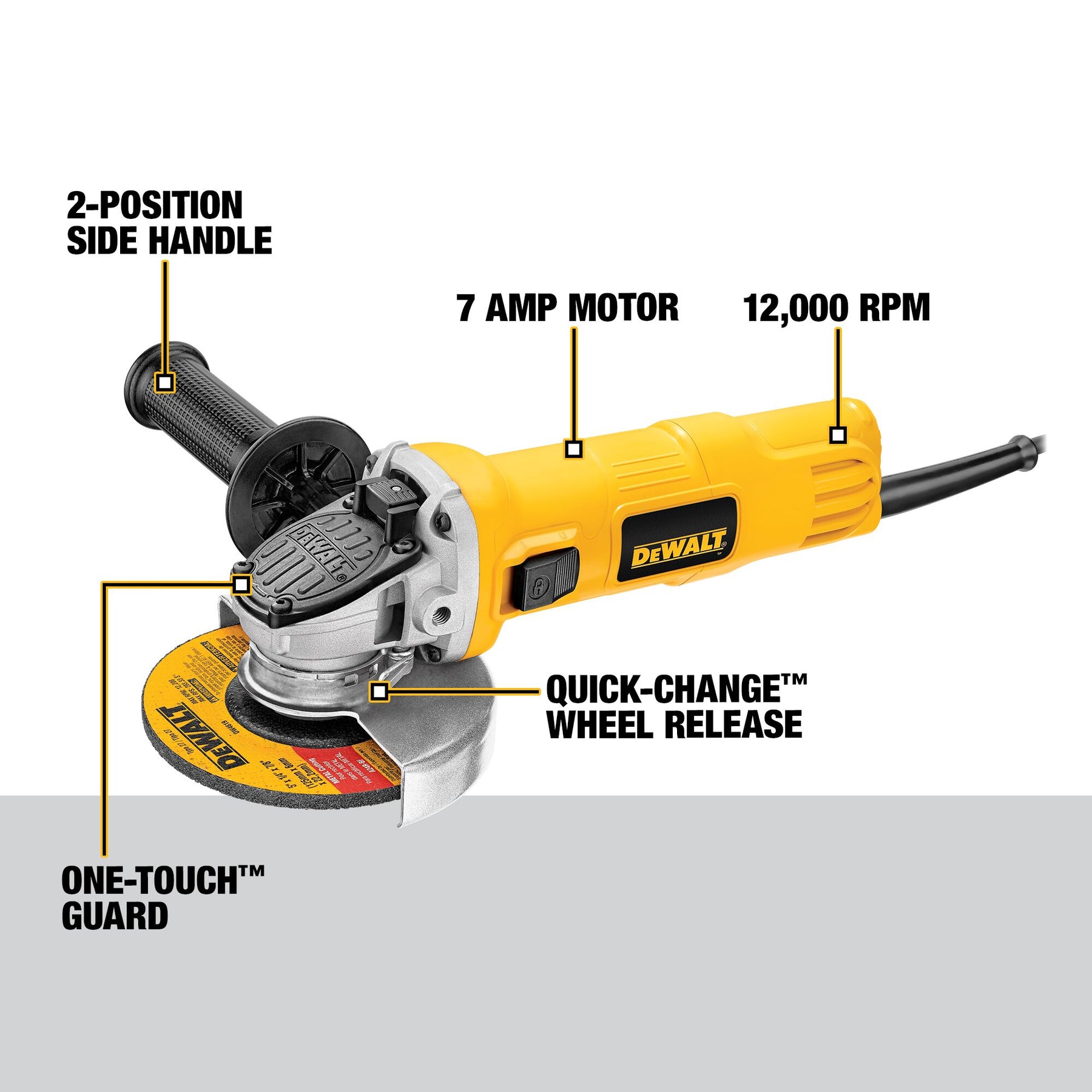 DEWALT 4-1/2" Small Angle Grinder With One-Touch Guard DWE4011