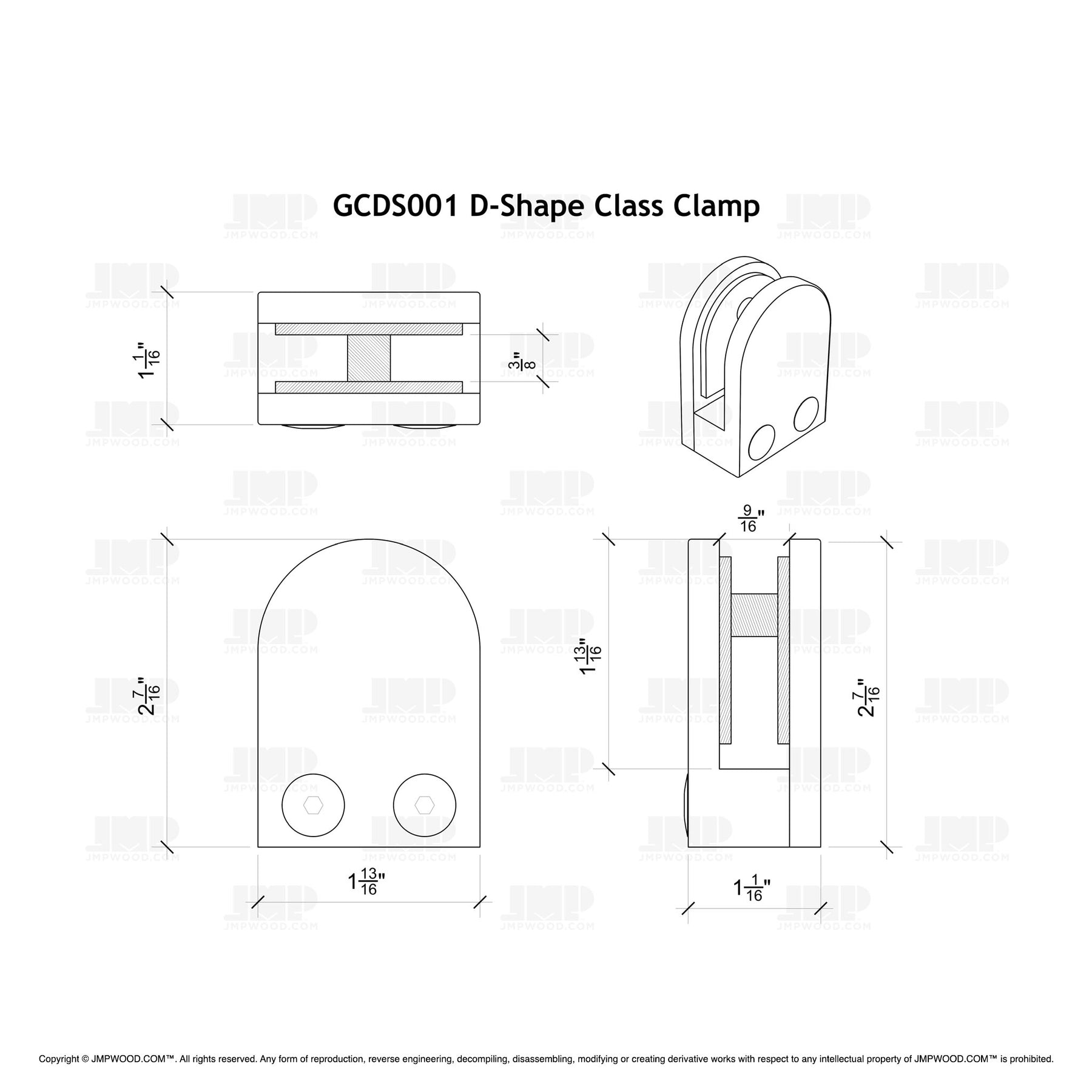 GlassX GCDS001 Stainless Steel D Shaped Glass Clamp