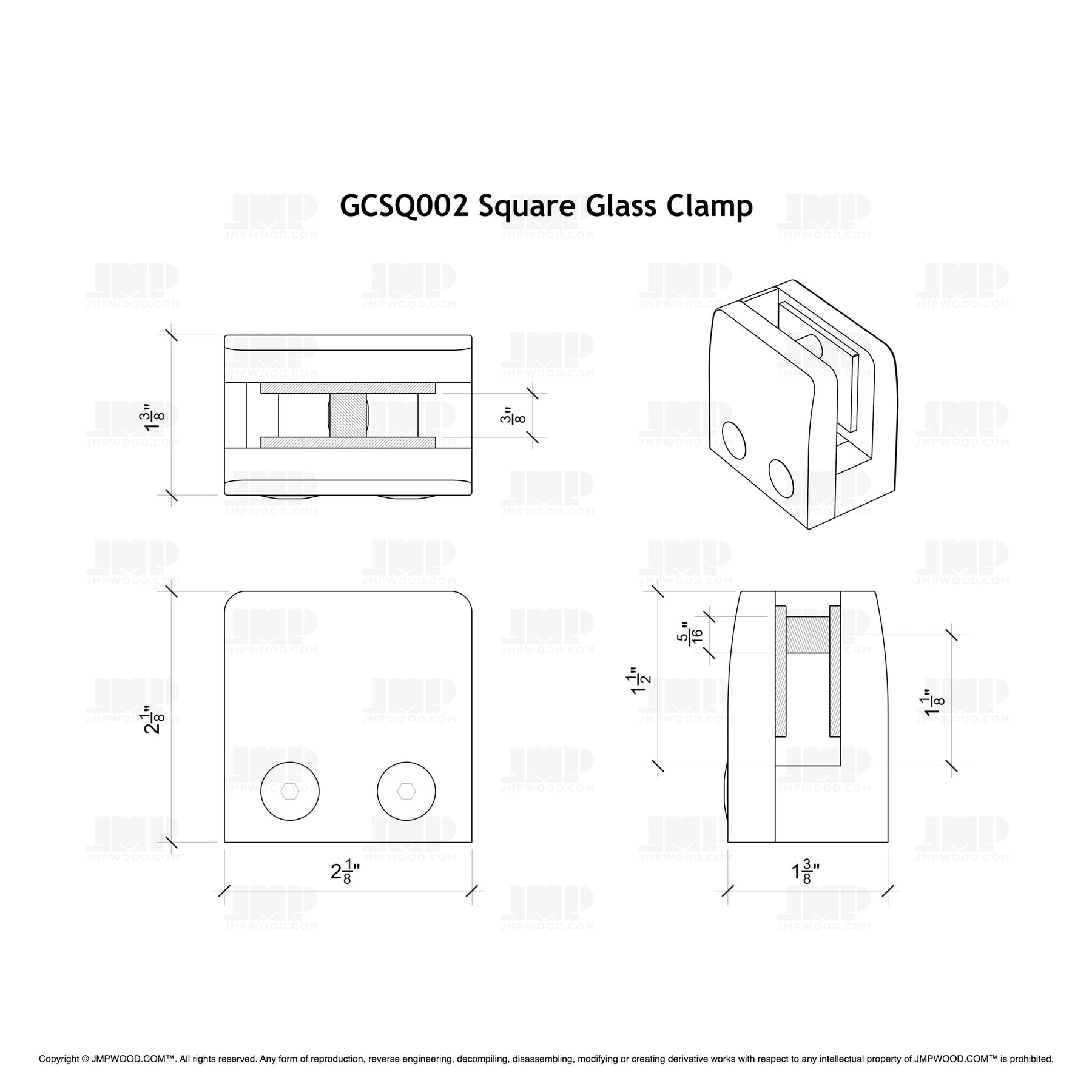 GlassX GCSQ002 Stainless Steel Square Glass Clamp