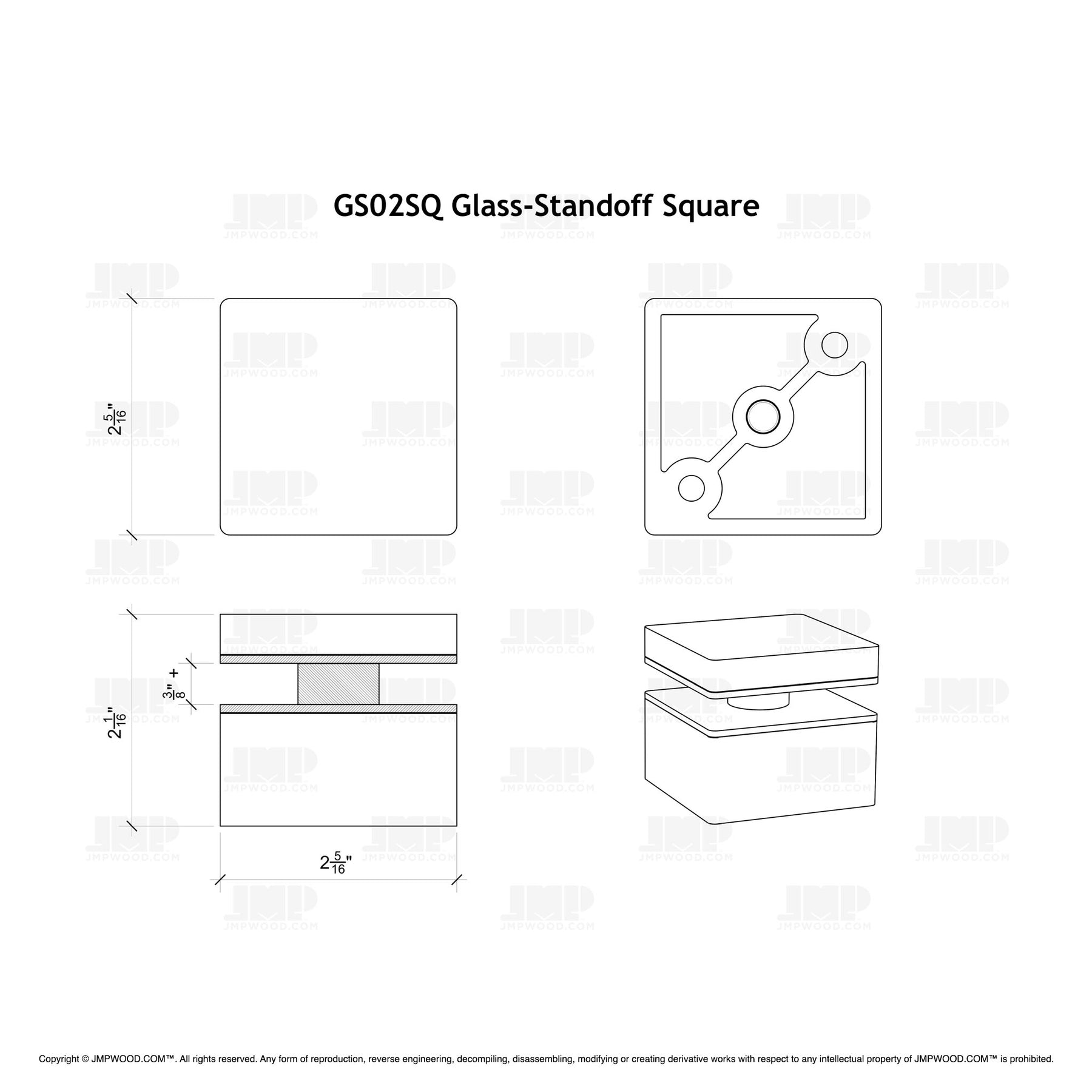 GlassX GS02SQ Glass Standoff - Square