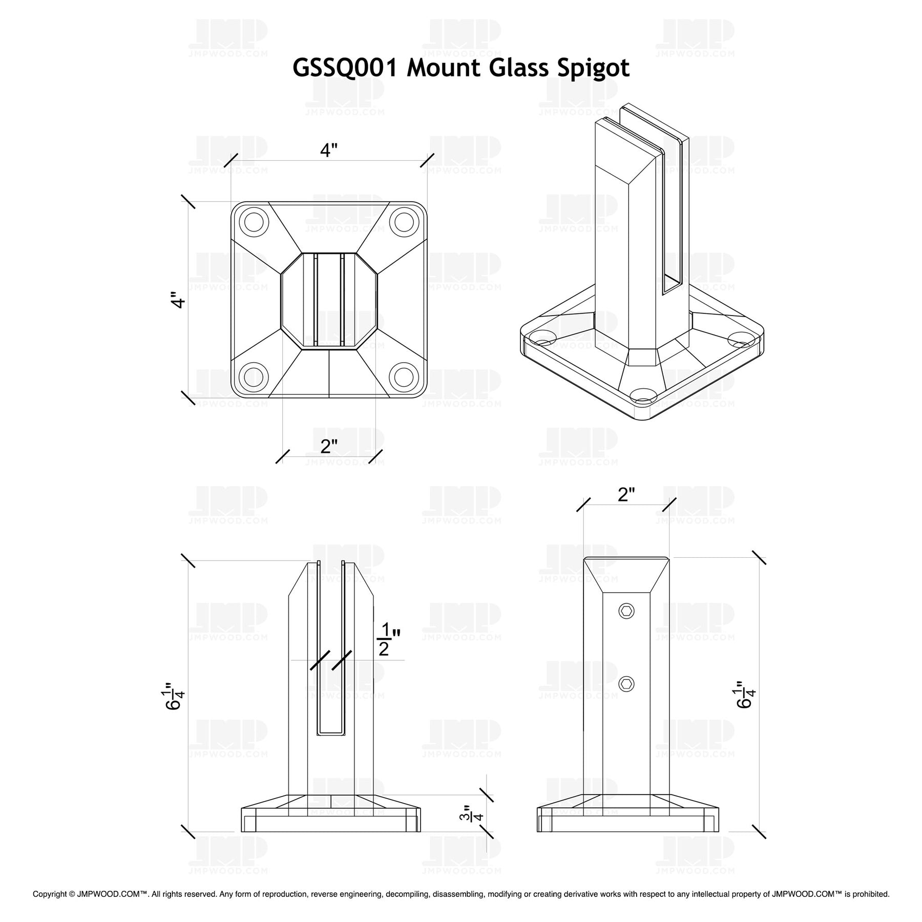 GlassX GSSQ001 Stainless Steel Level Mount Glass Spigot