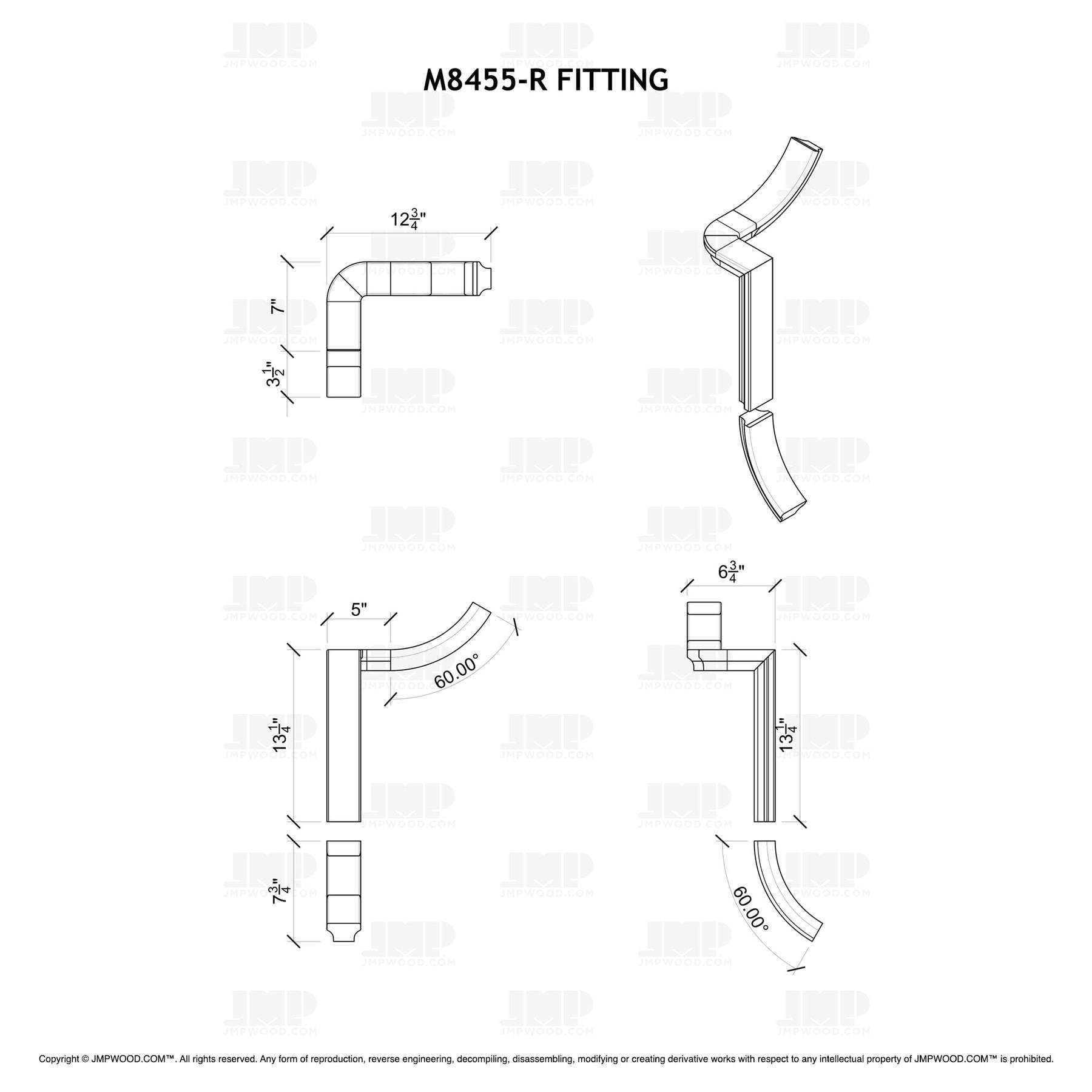 Fitting M8455-R (Rounded) - Level Quarter Turn Gooseneck Fitting (Right Hand)