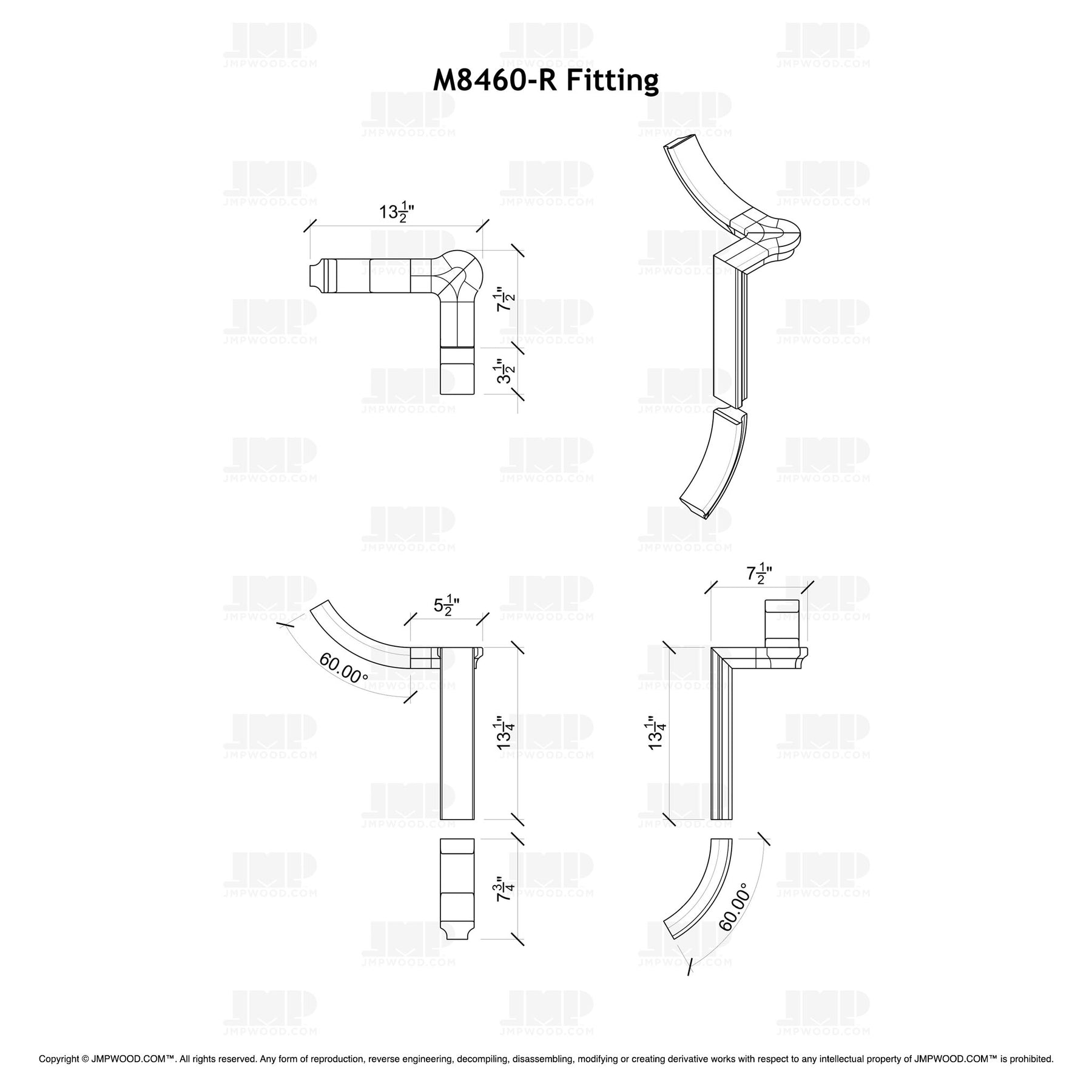 Fitting M8460-R (Rounded) - Level Quarter Turn Gooseneck Fitting with Cap (Left Hand)