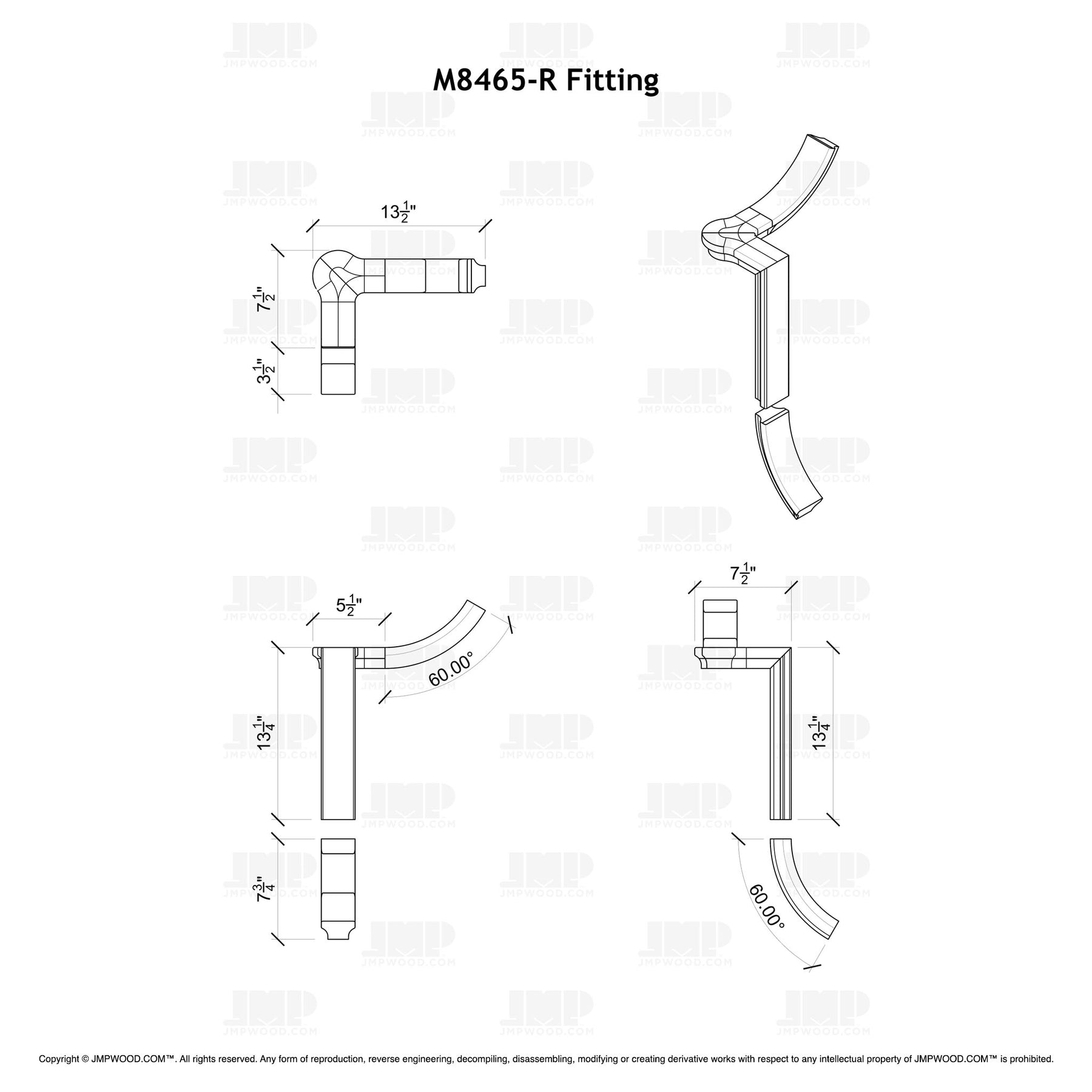 Fitting M8465-R (Rounded) - Level Quarter Turn Gooseneck Fitting with Cap (Right Hand)