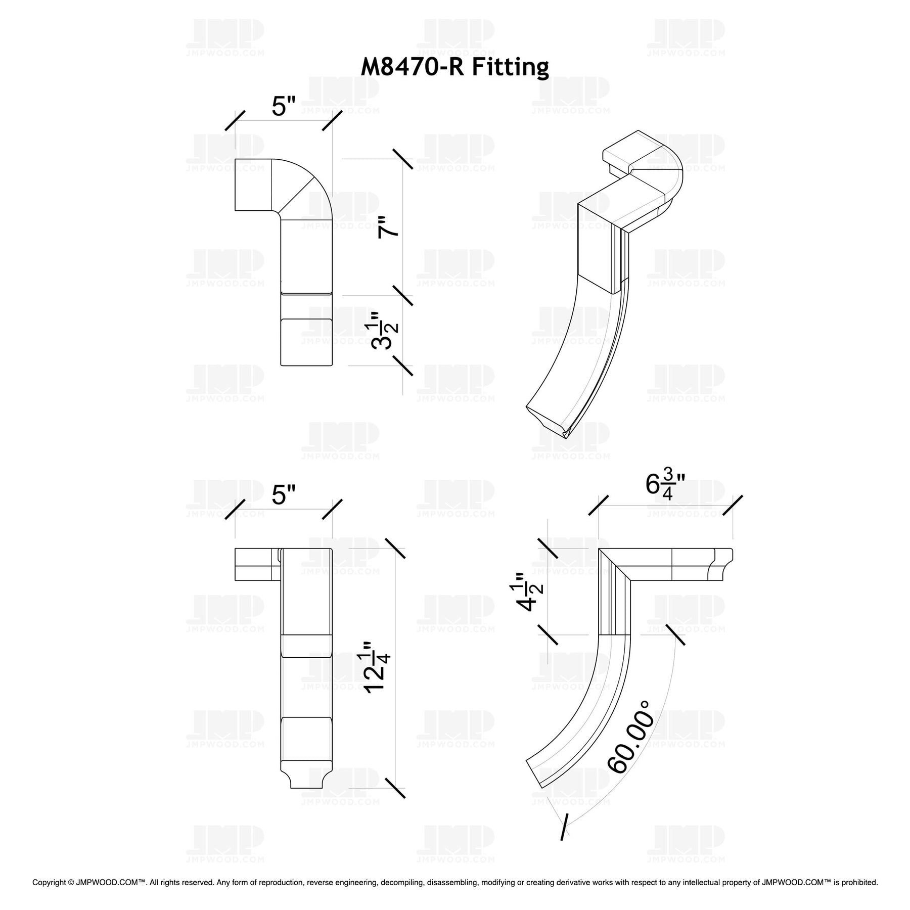 Fitting M8470-R (Rounded) - Level Quarter Turn Gooseneck Fitting with No Cap (Left Hand)