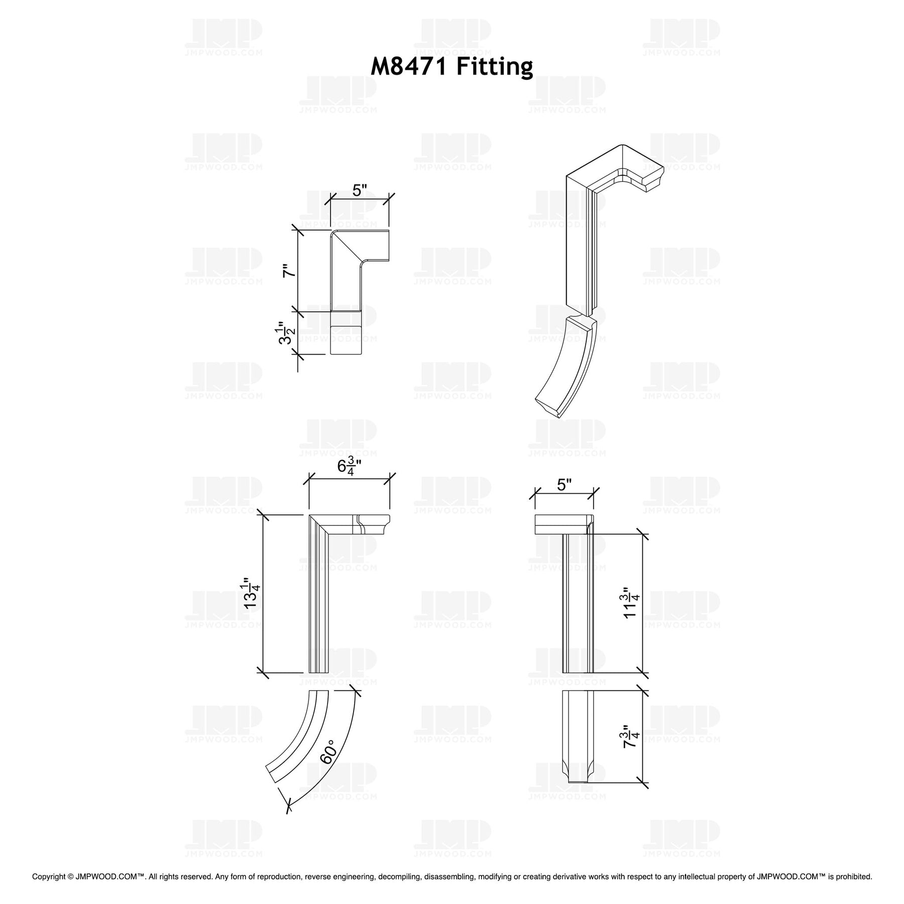 Fitting M8471 - Level Quarter Turn Gooseneck Fitting with No Cap - 2 Rise (Left Hand)