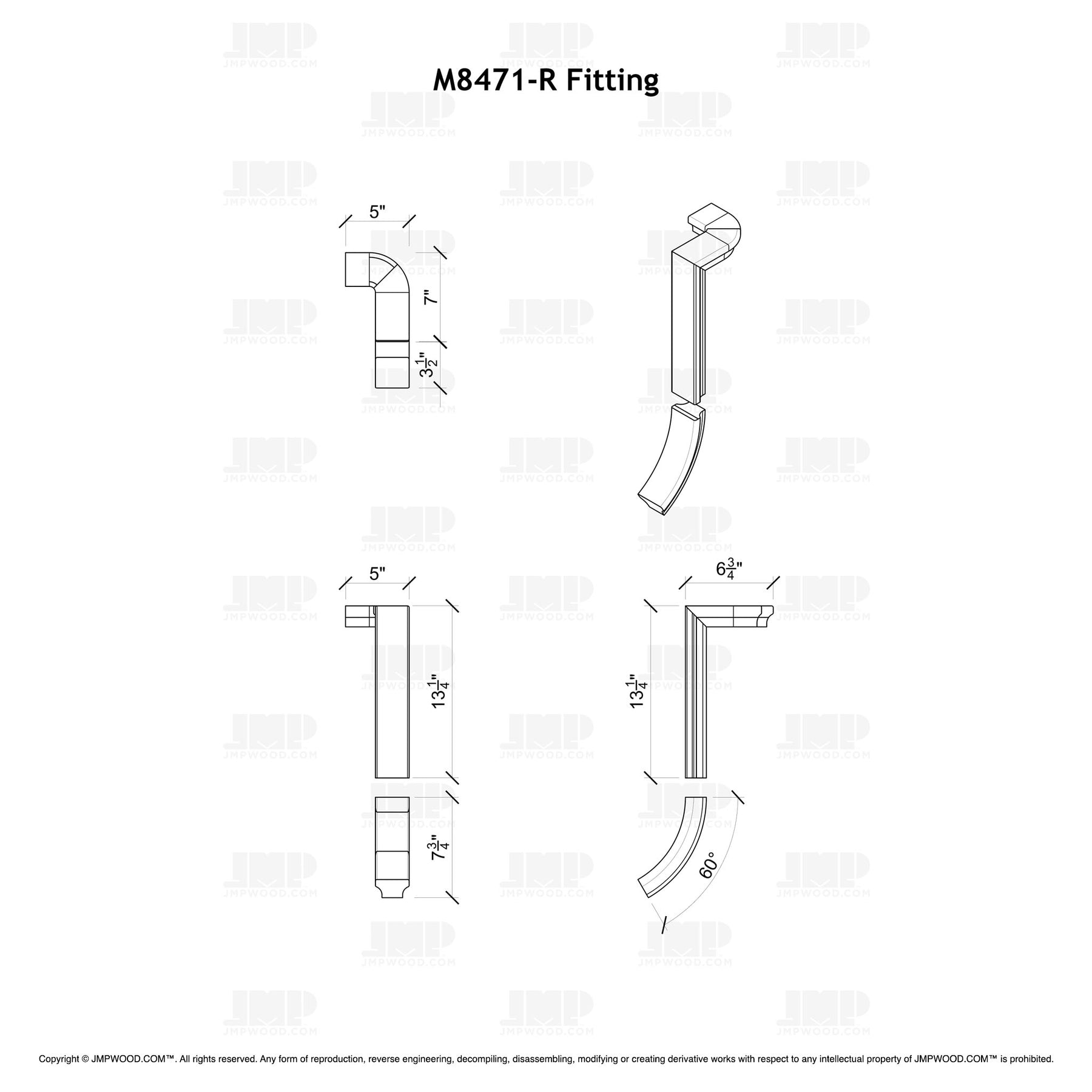 Fitting M8471-R (Rounded) - Level Quarter Turn Gooseneck Fitting with No Cap - 2 Rise (Left Hand)