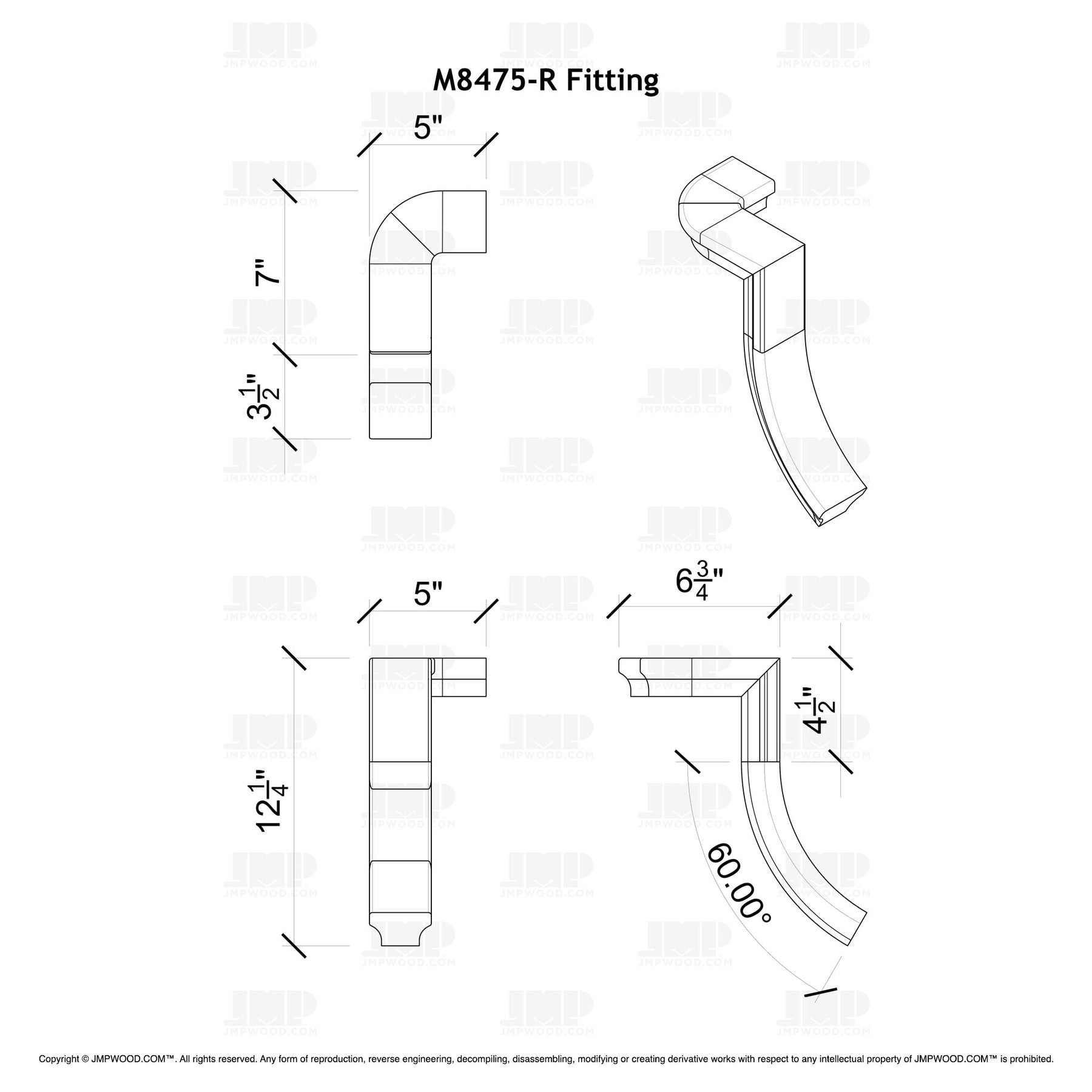Fitting M8475-R (Rounded) - Level Quarter Turn Gooseneck Fitting with No Cap (Right Hand)