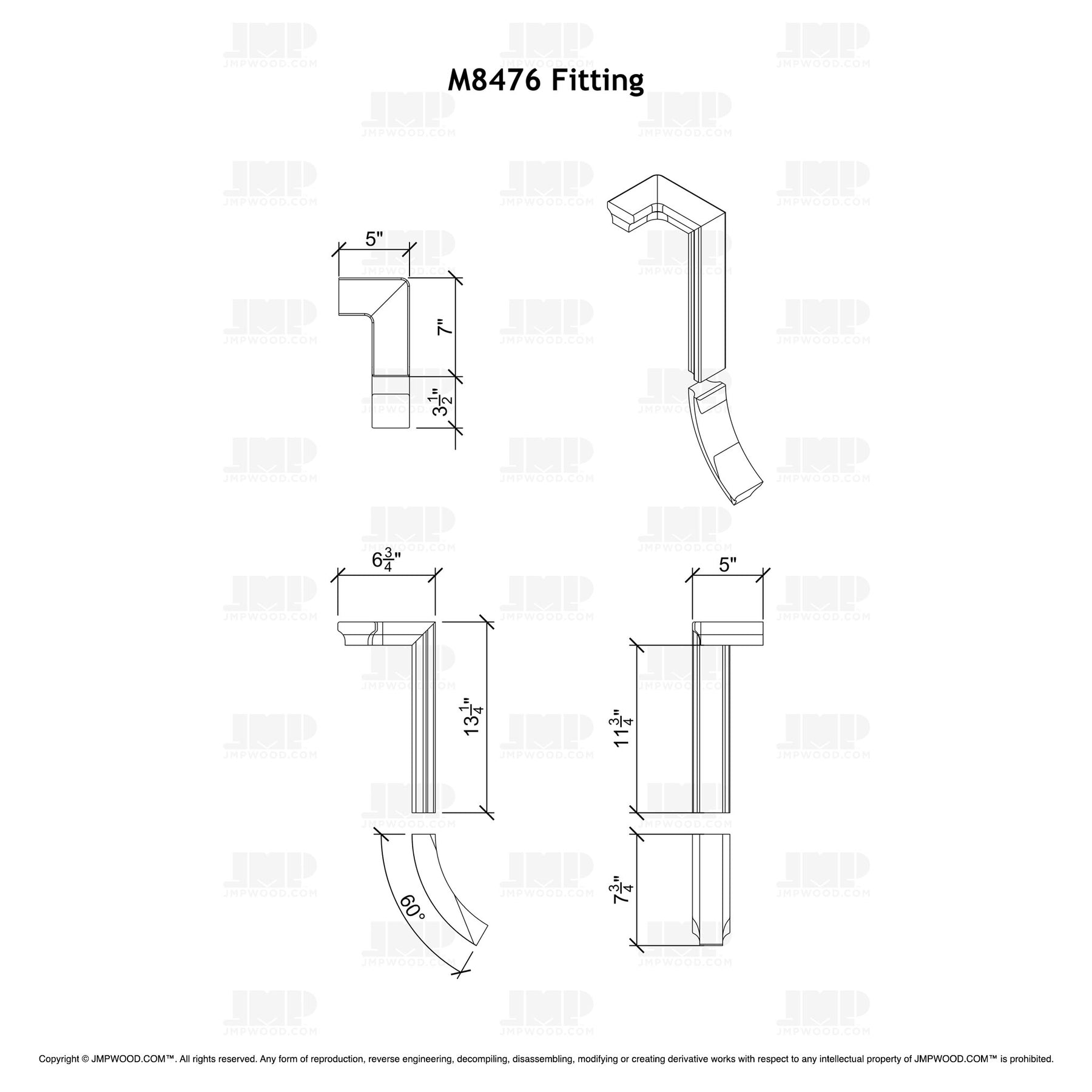 Fitting M8476 - Level Quarter Turn Gooseneck Fitting with No Cap - 2 Rise (Right Hand)