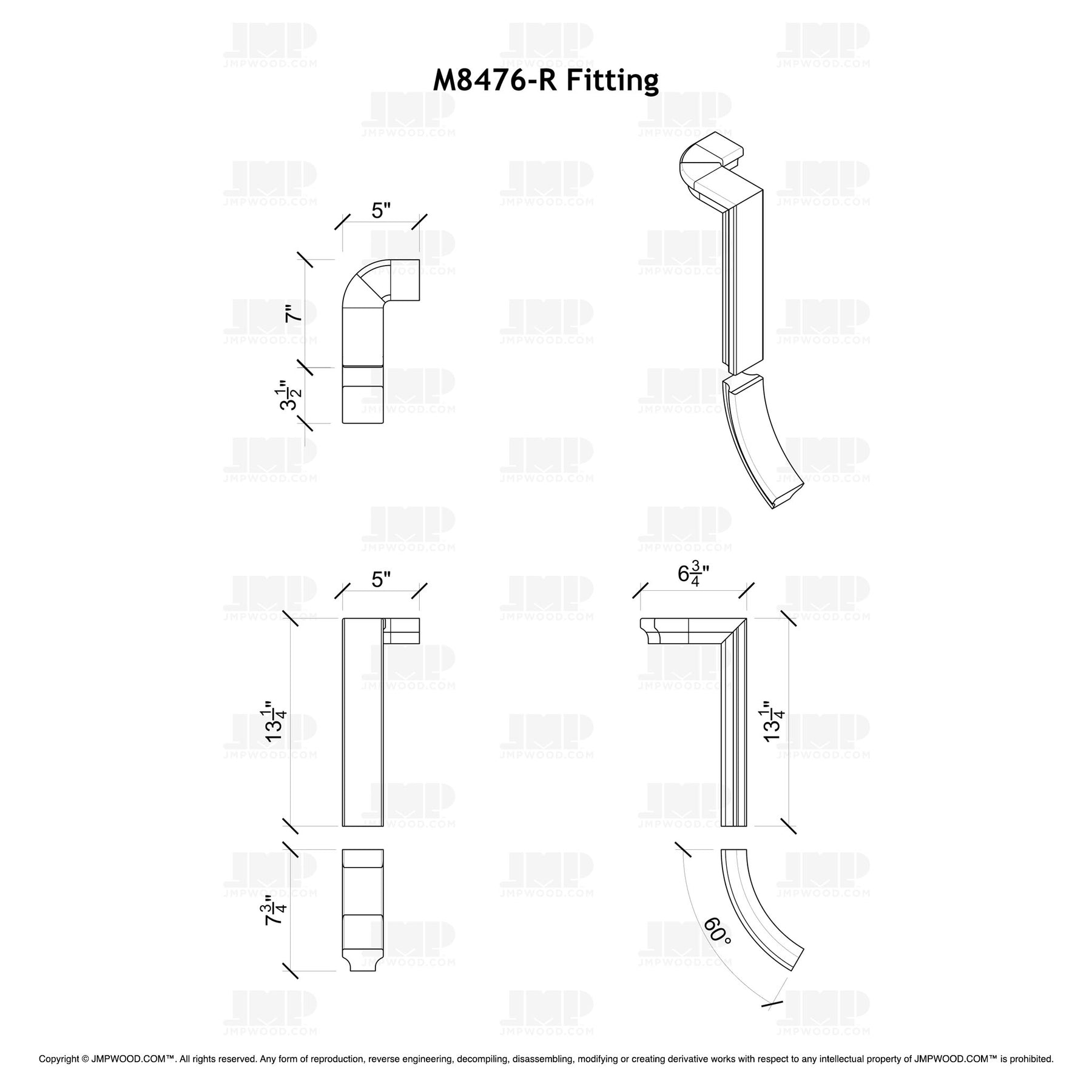 Fitting M8476-R (Rounded) - Level Quarter Turn Gooseneck Fitting with No Cap - 2 Rise (Right Hand)