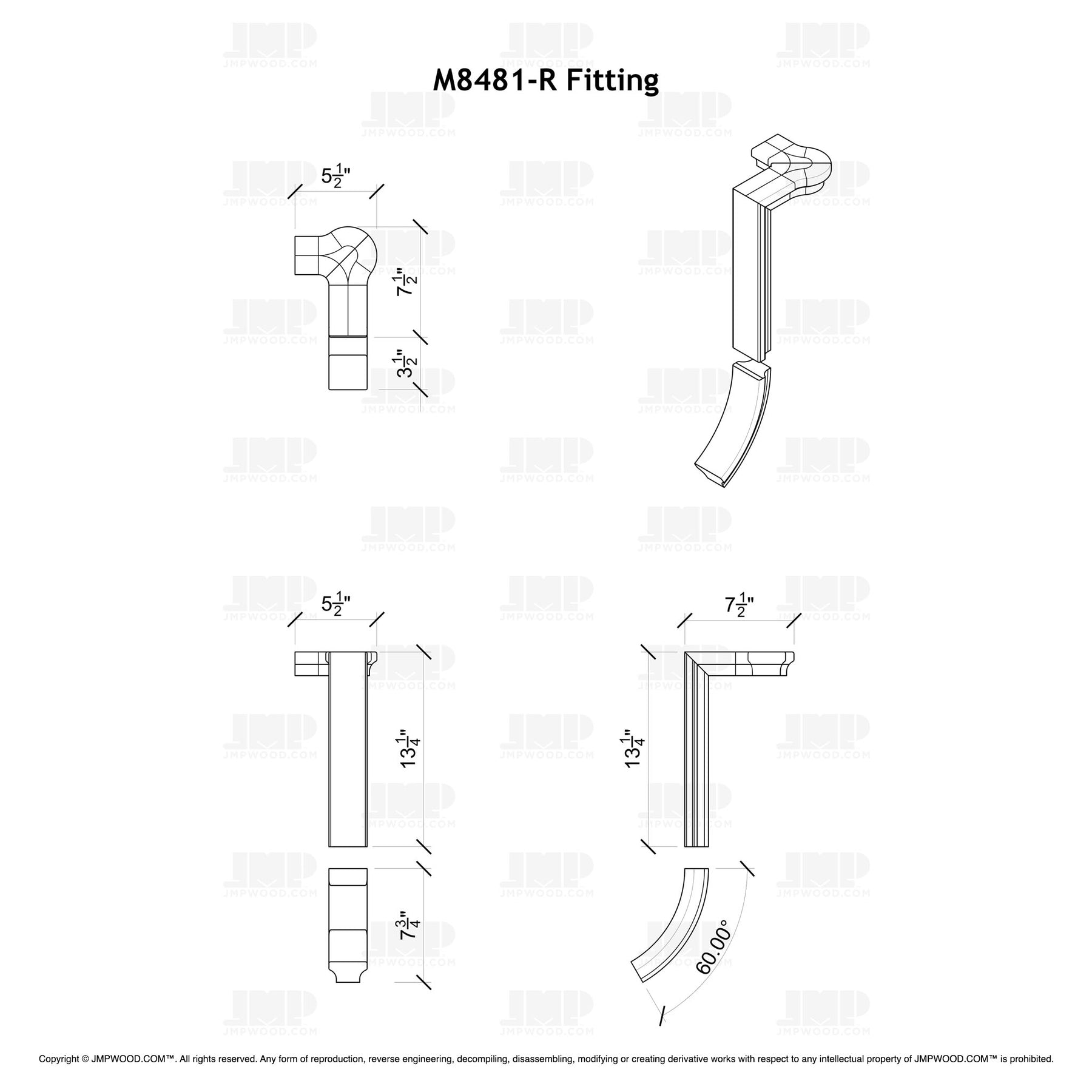 Fitting M8481-R (Rounded) - Level Quarter Turn Gooseneck Fitting with Cap - 2 Rise (Left Hand)