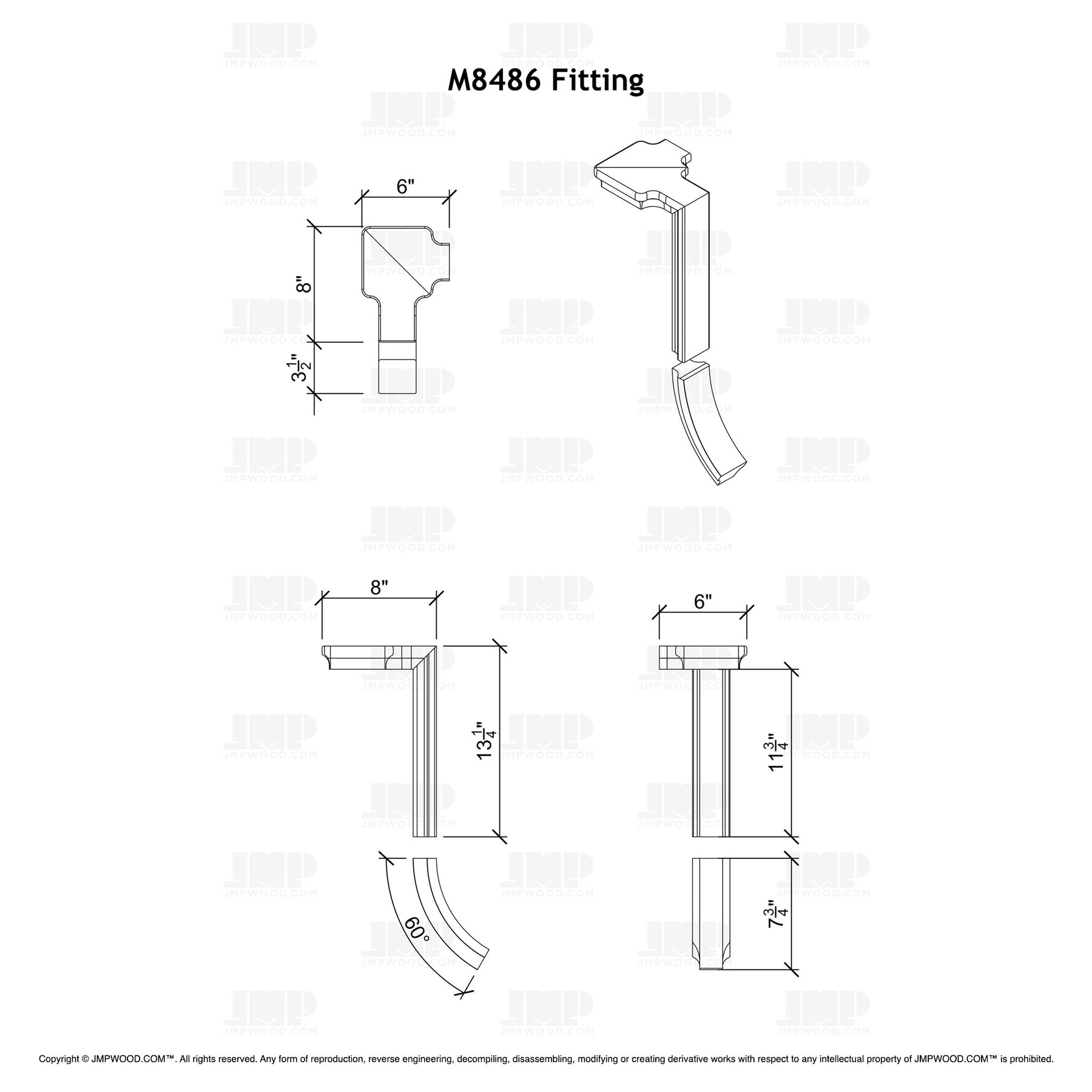 Fitting M8486 - Level Quarter Turn Gooseneck Fitting with Cap - 2 Rise (Right Hand)