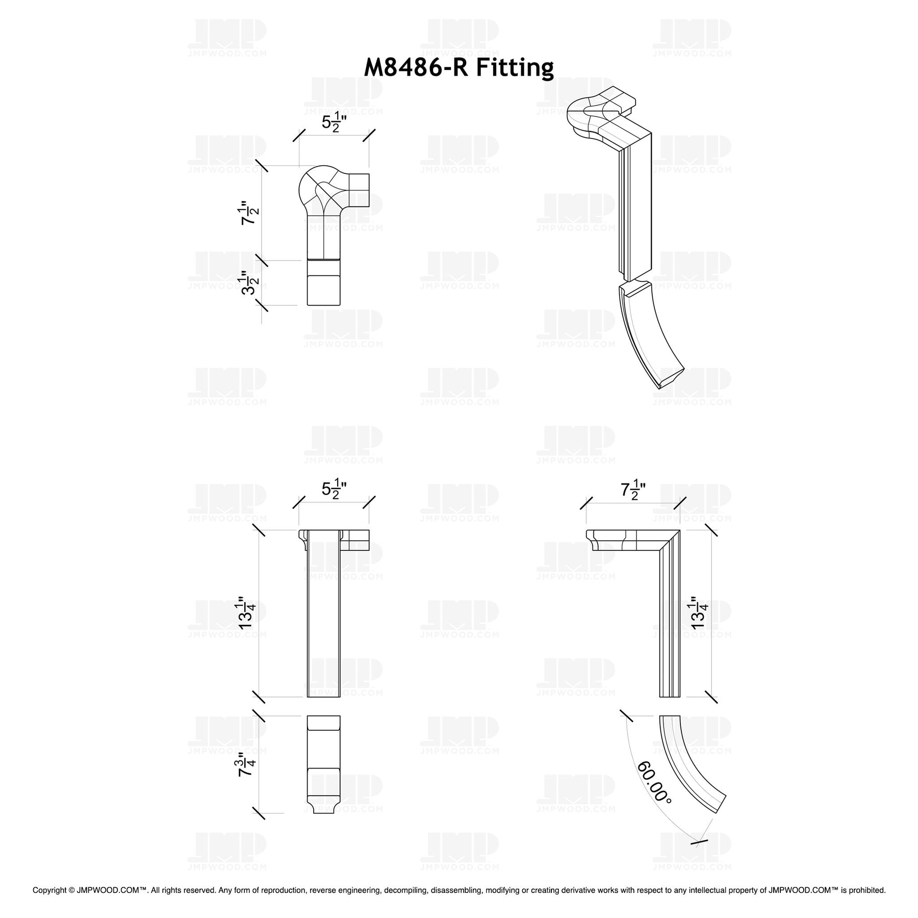 Fitting M8486-R (Rounded) - Level Quarter Turn Gooseneck Fitting with Cap - 2 Rise (Right Hand)