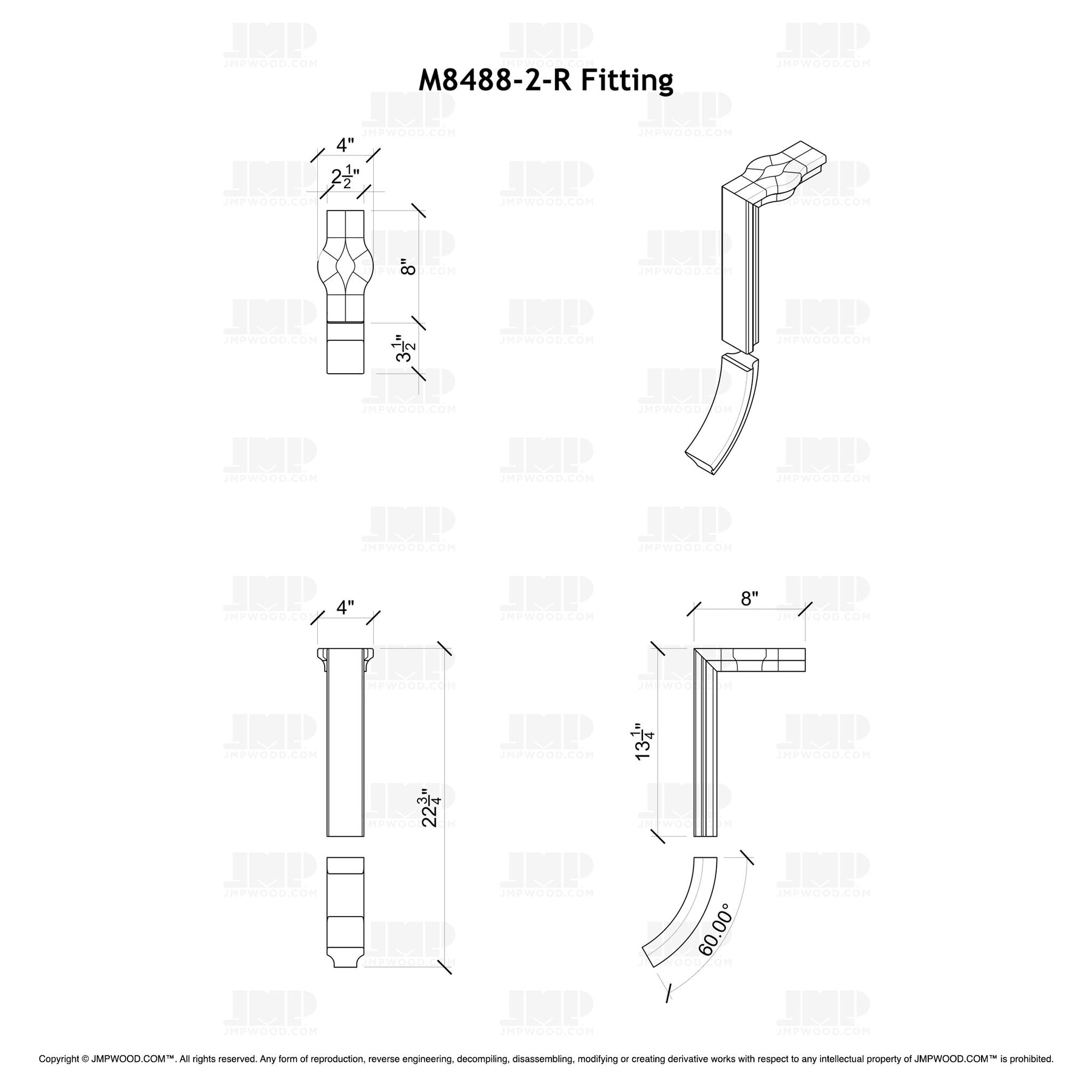 Fitting M8488-2-R (Rounded) - Straight Riser with Tandem Cap 2 Rise