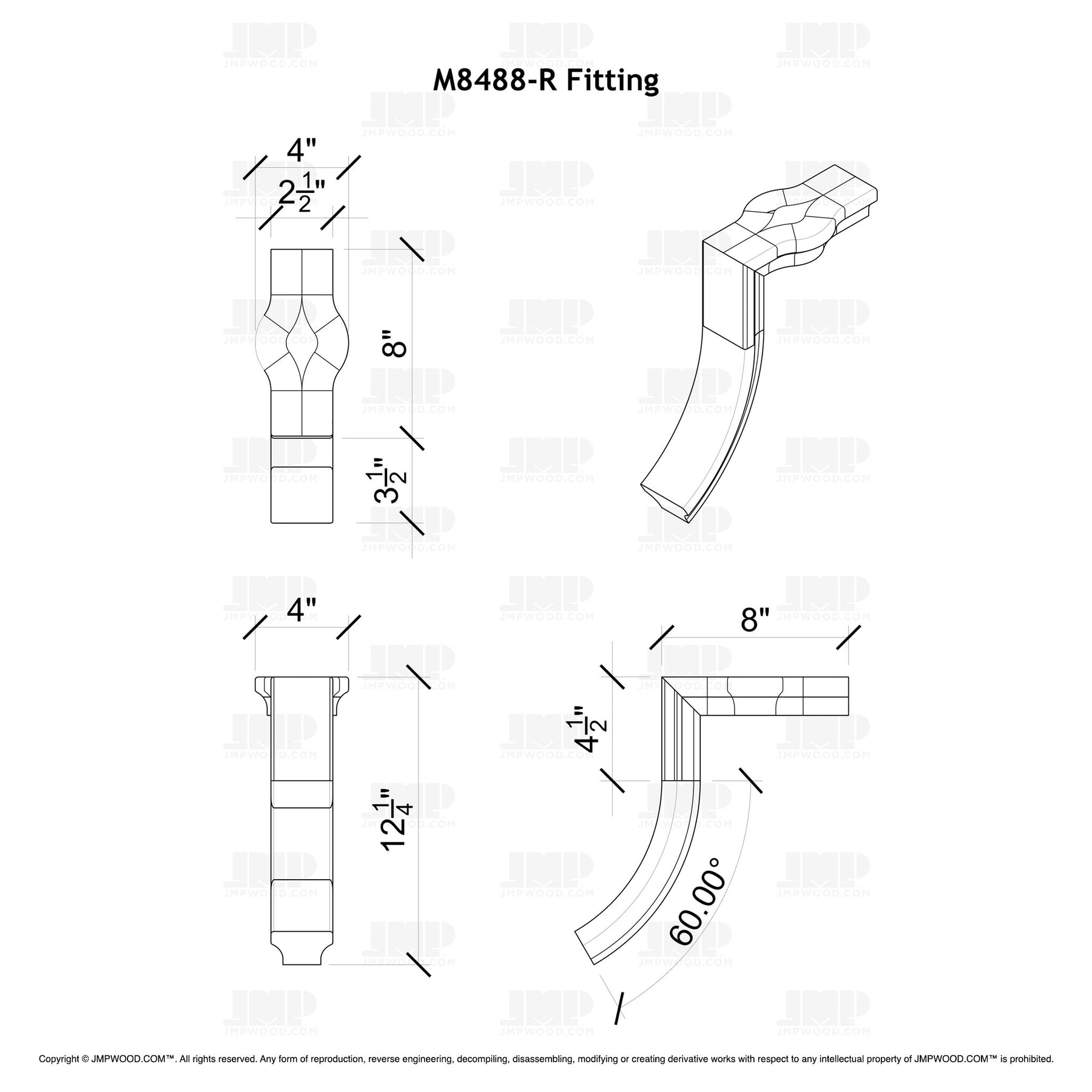 Fitting M8488-R (Rounded) - Straight Riser with Tandem Cap