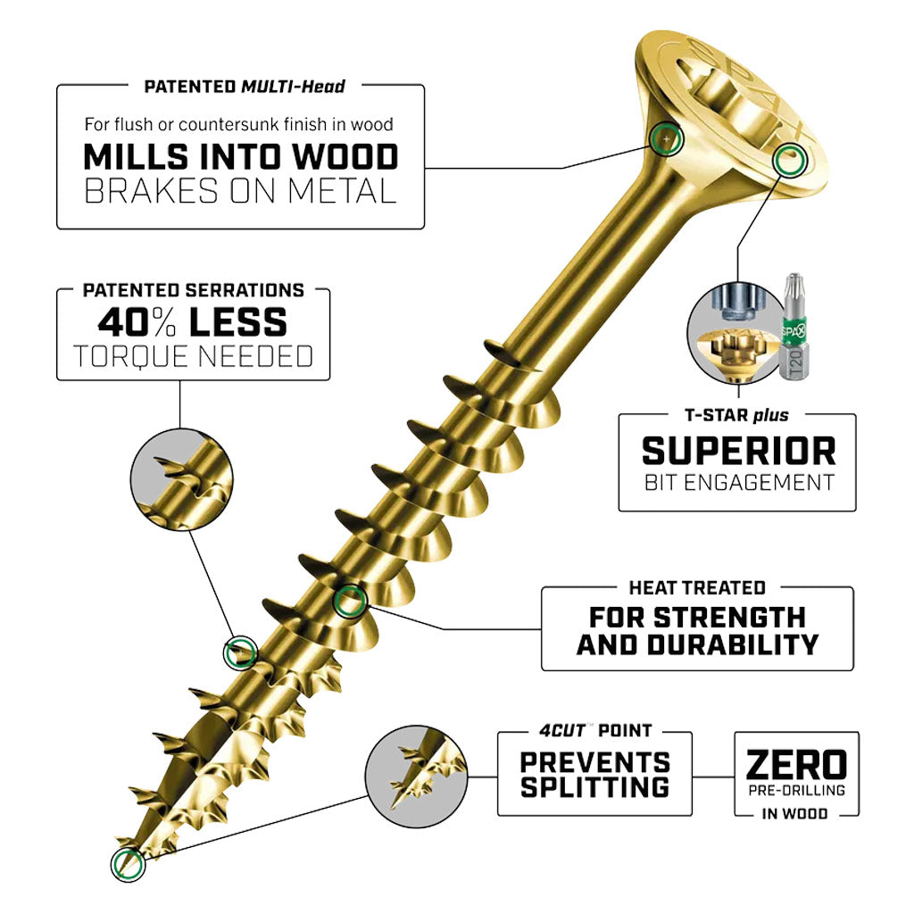 SPAX Multi-Material T-Star Plus Flat Head Screws - Yellow Zinc