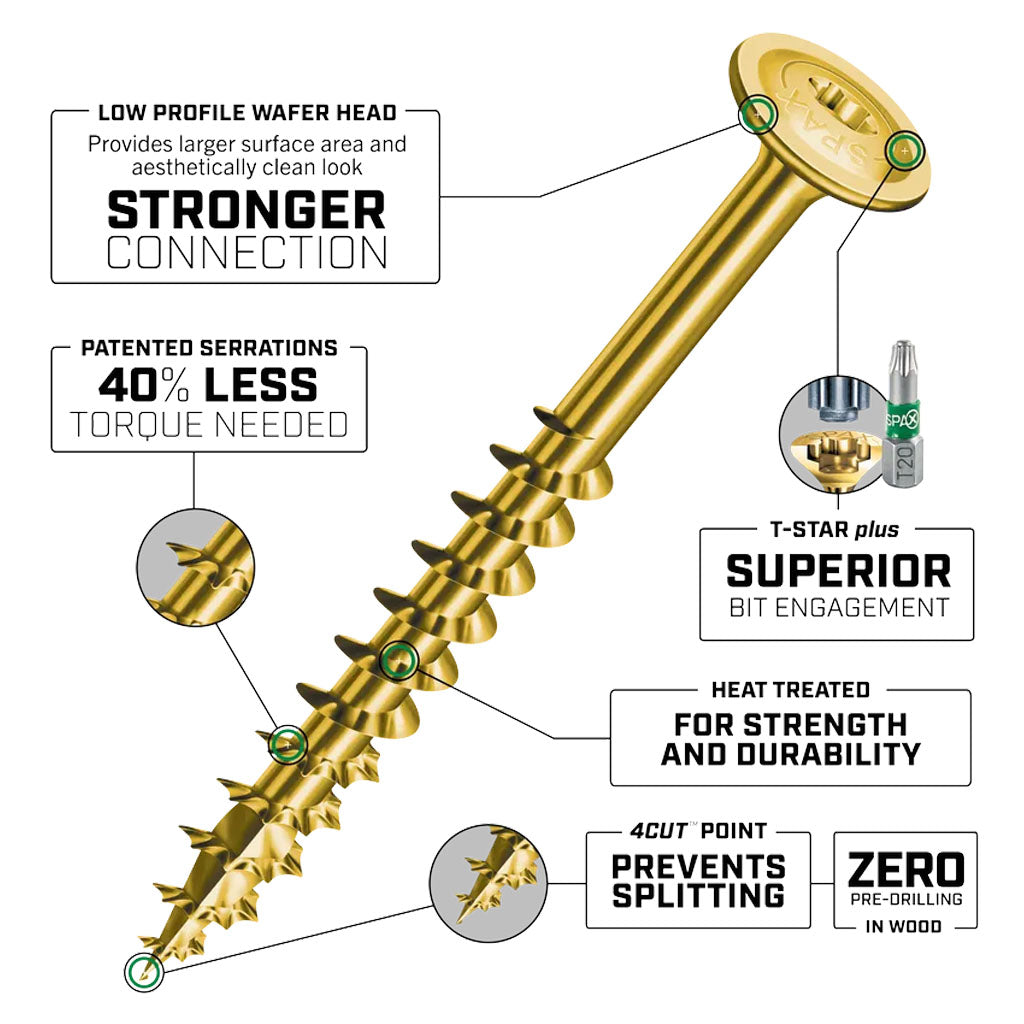 SPAX Multi-Material Wafer Head Yellow Zinc T-Star Plus Cabinet Screws