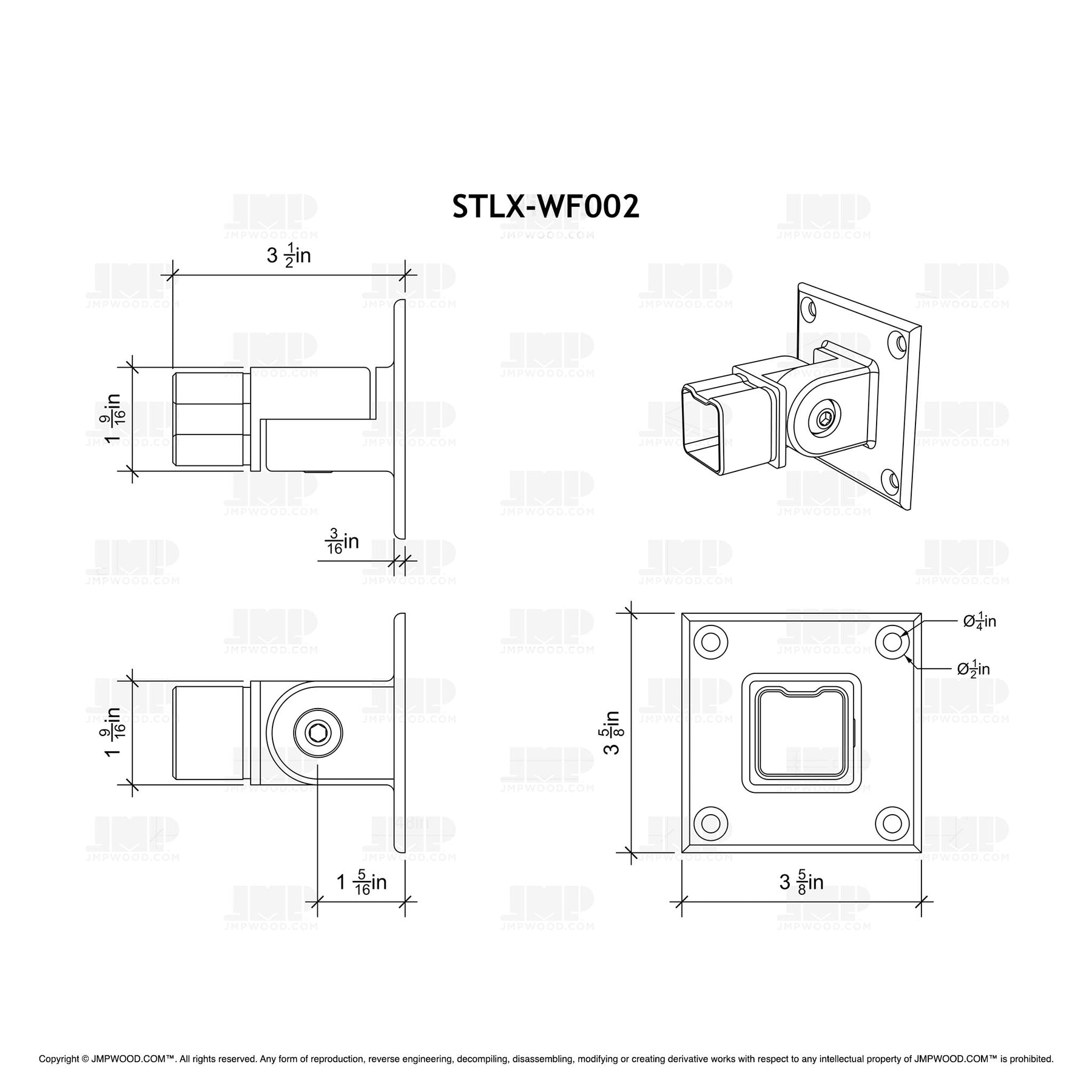 STLX-WF002 Adjustable Floor/Wall Mount Handrail Flange 40x40mm