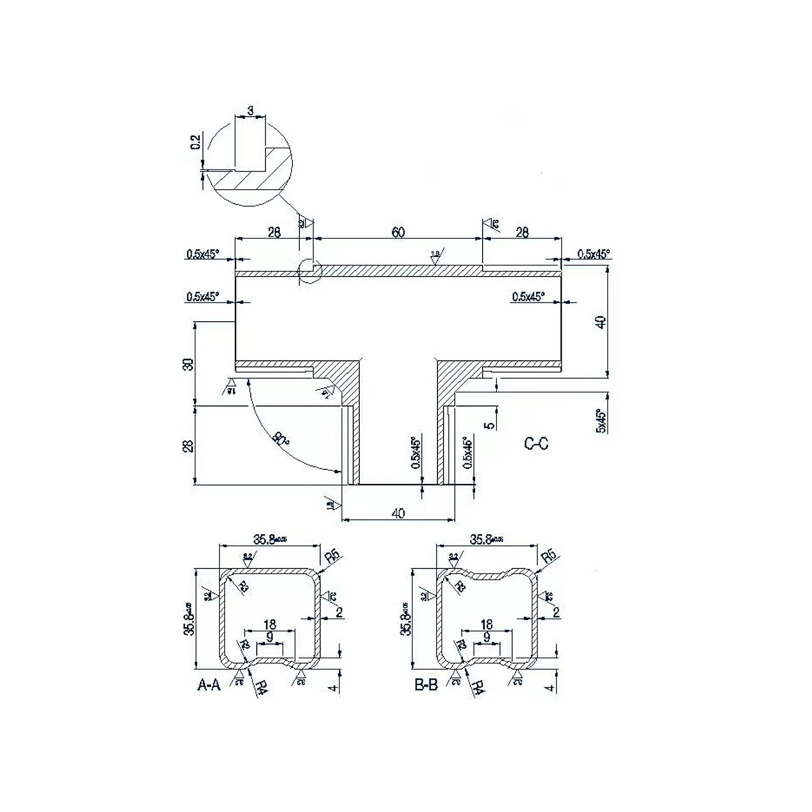 SteelX TC002 T Triple Connector Square 40x40mm