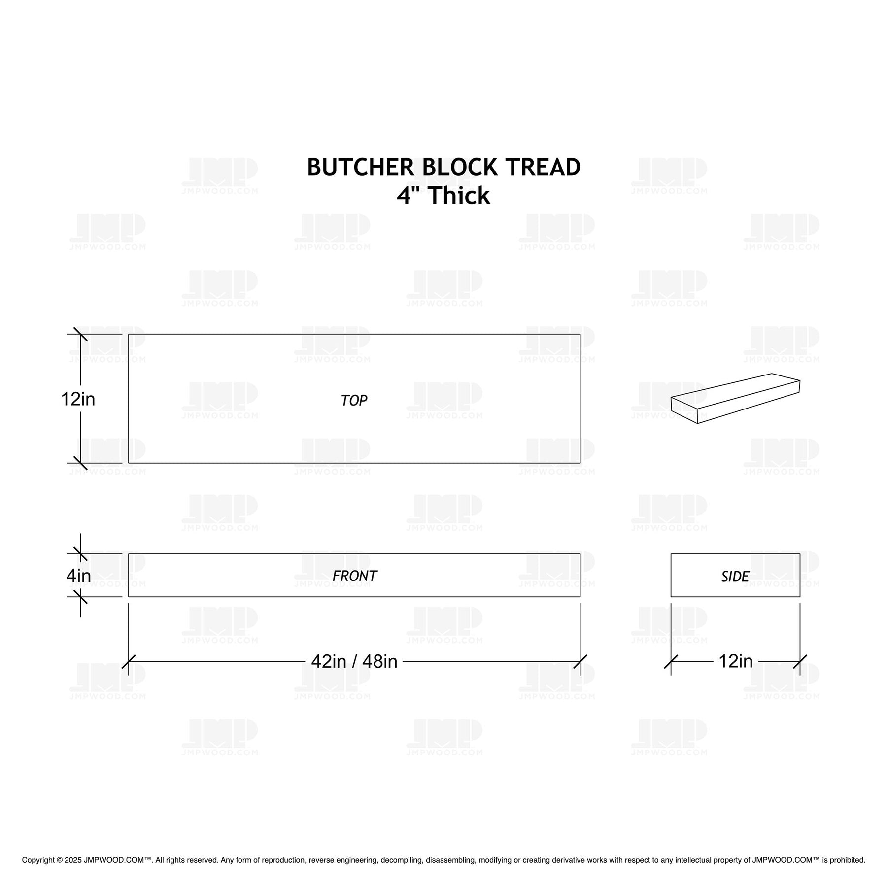 Butcher Block Tread - 4" Thick Stair Tread