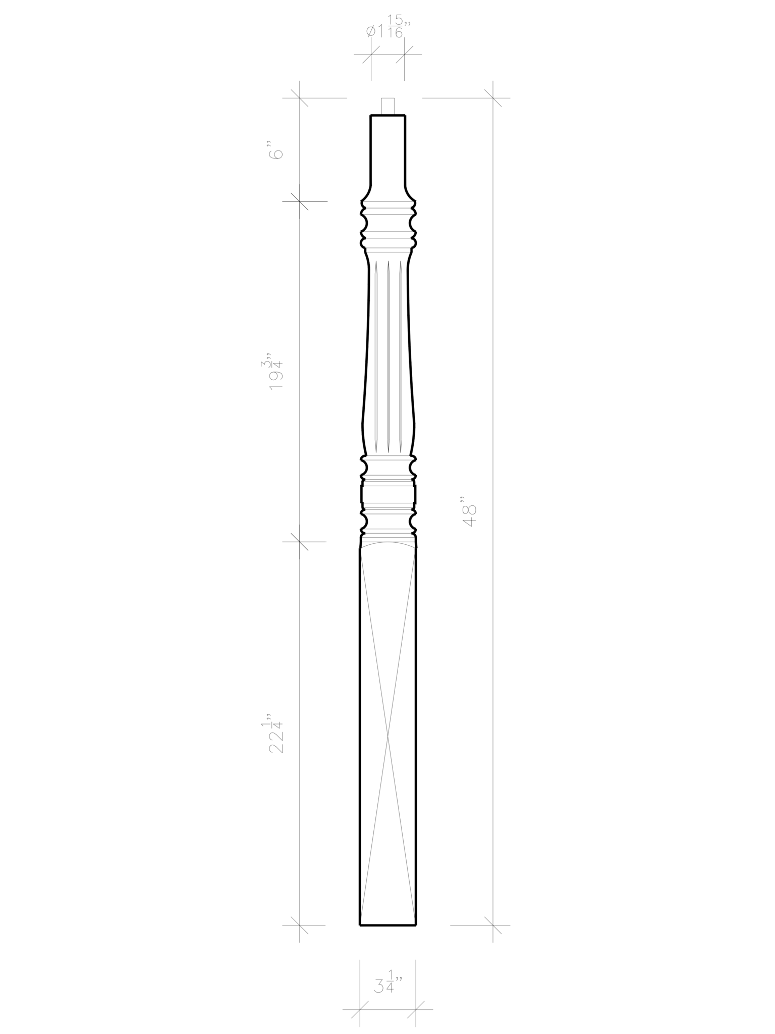 Williamsburg Over the Post Newel (Fluted)