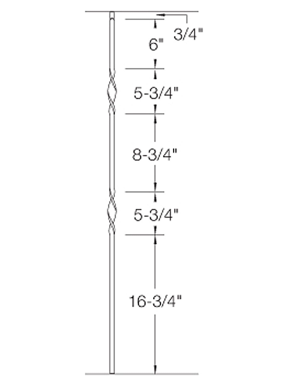 Iron Baluster 2G07 - 5/8" Square - Double Ribbon