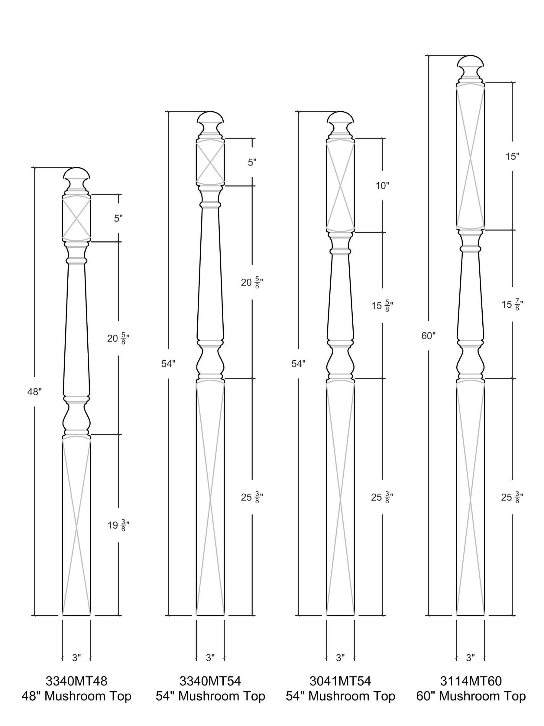 Colonial 4010MT Series Mushroom Top Newel Post (3")