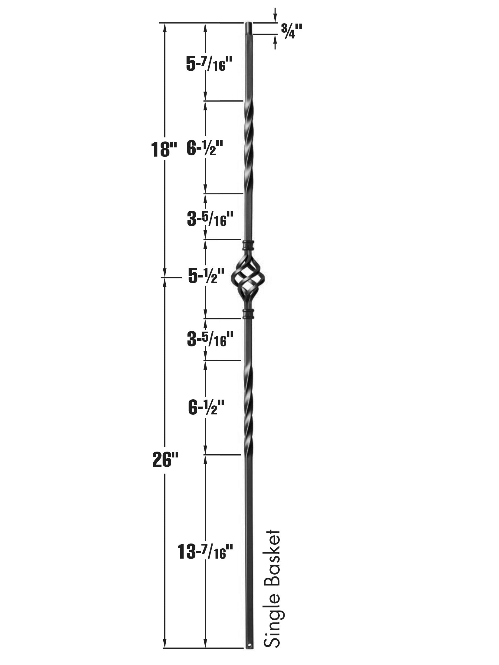 Iron Baluster 9003 - 1/2" Square - Single Basket