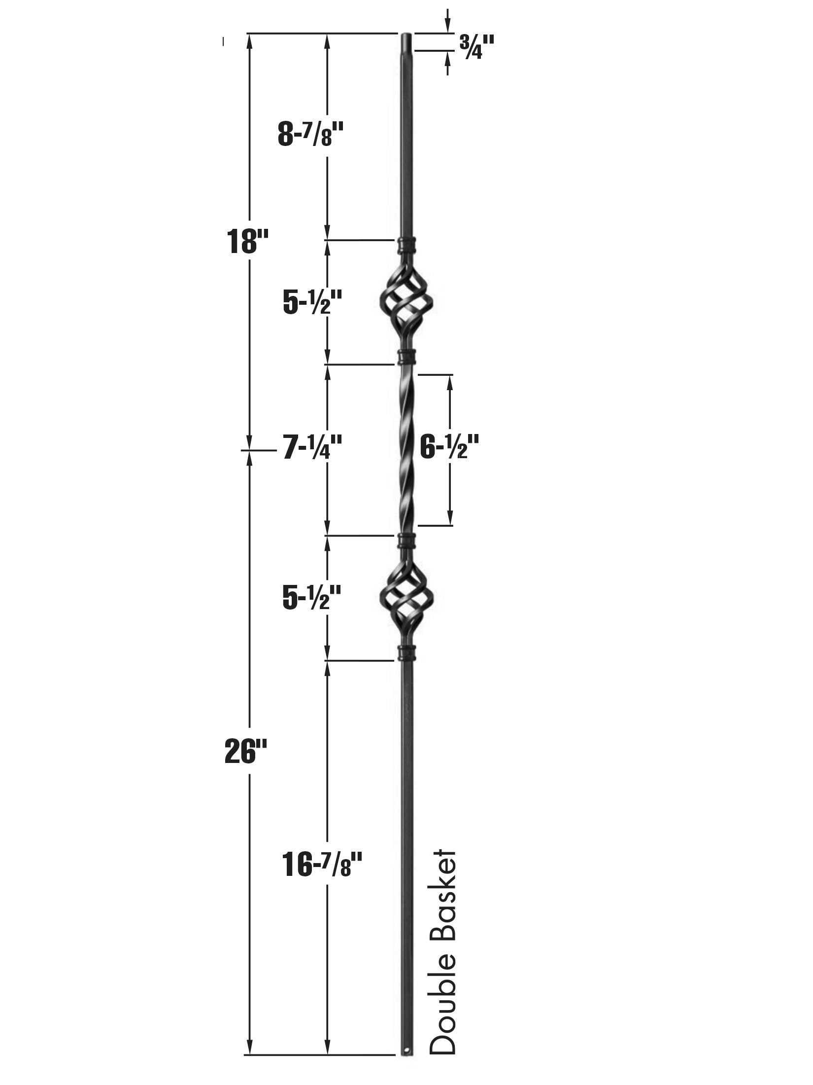 Iron Baluster 9004 - 1/2" Square - Double Basket