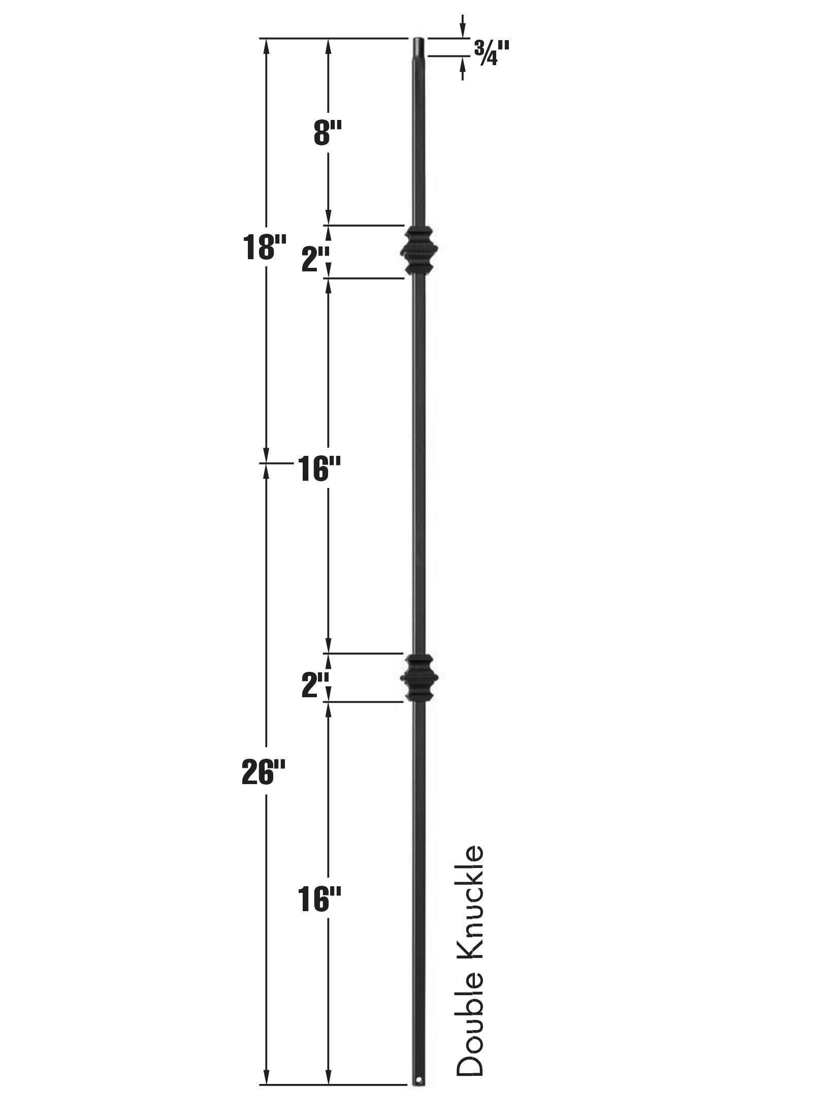 Iron Baluster 9007 - 1/2" Square - Double Knuckle