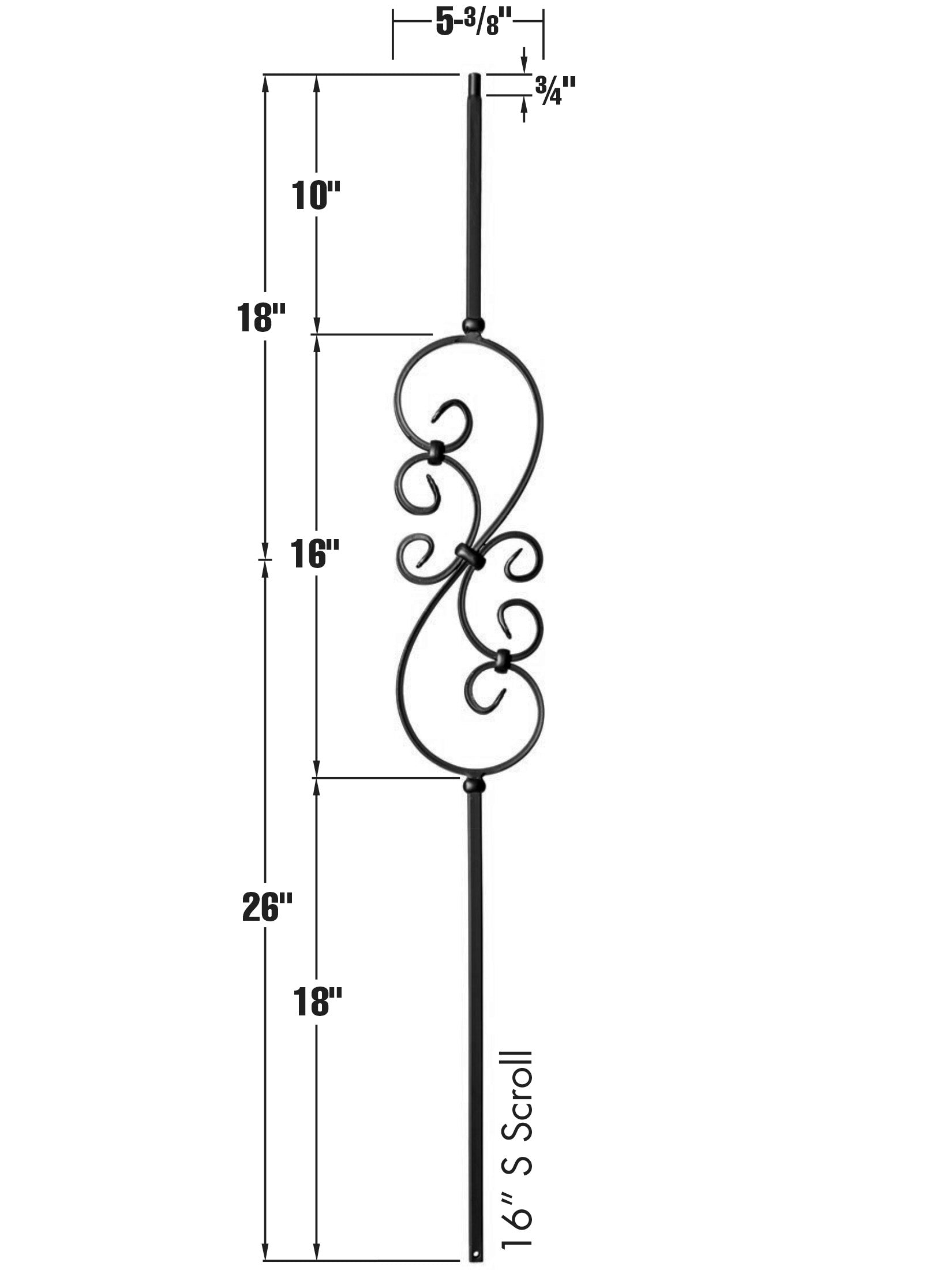 Iron Baluster 9008 - 1/2" Square - S Scroll