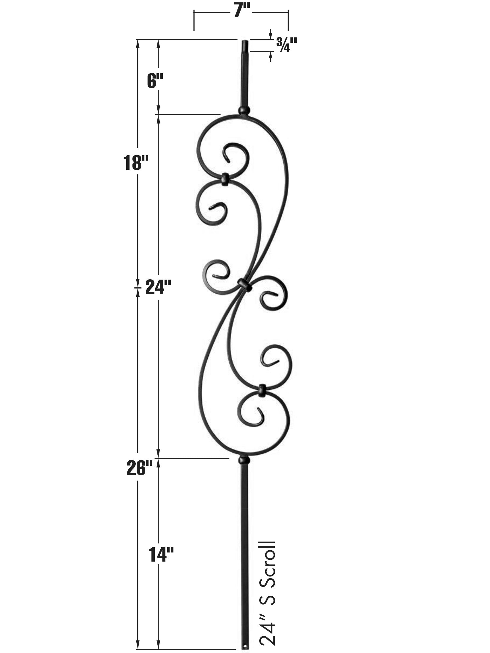 Iron Baluster 9009 - 1/2" Square - S Scroll