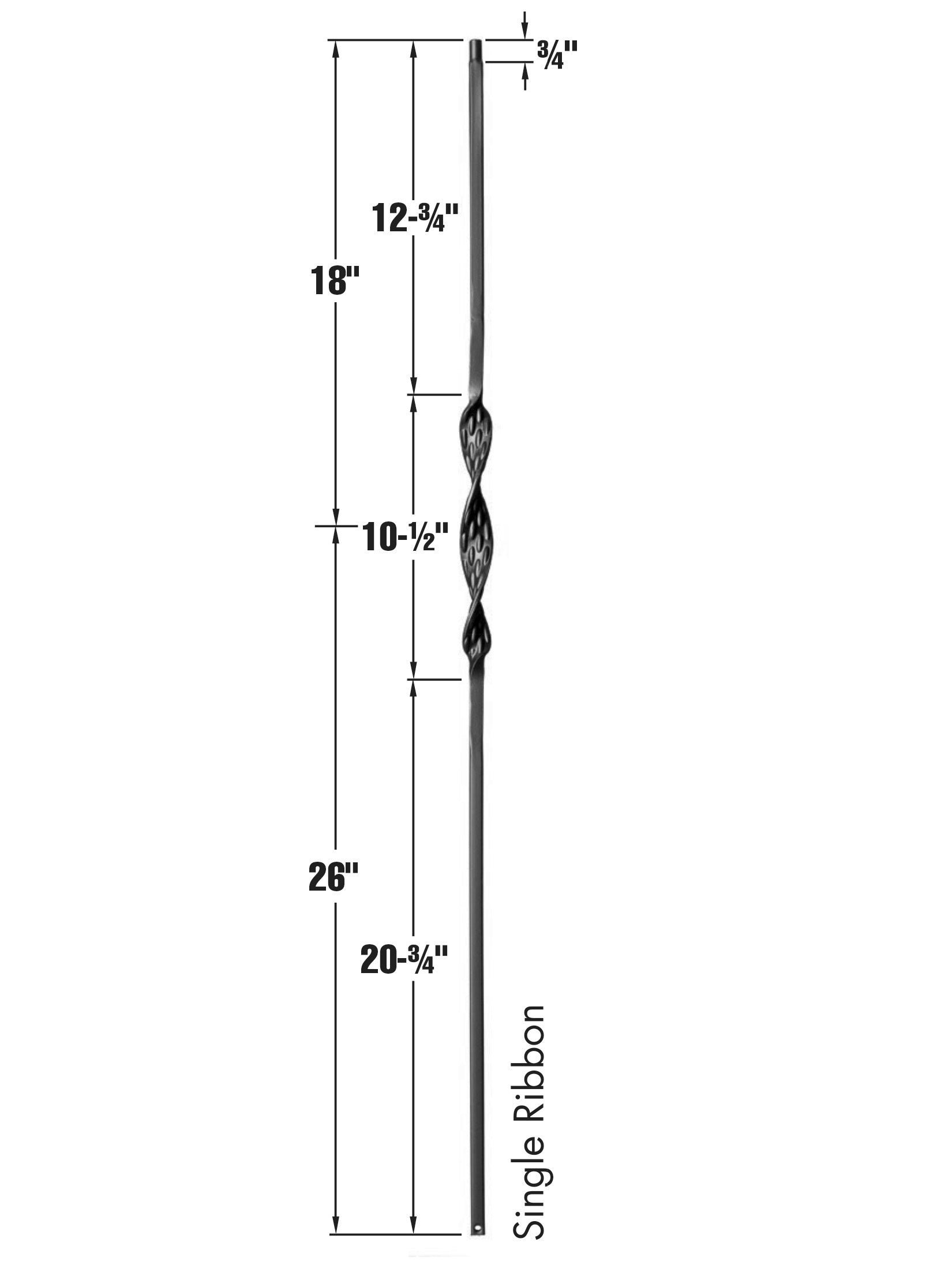 Iron Baluster 9010 - 1/2" Square - Single Ribbon