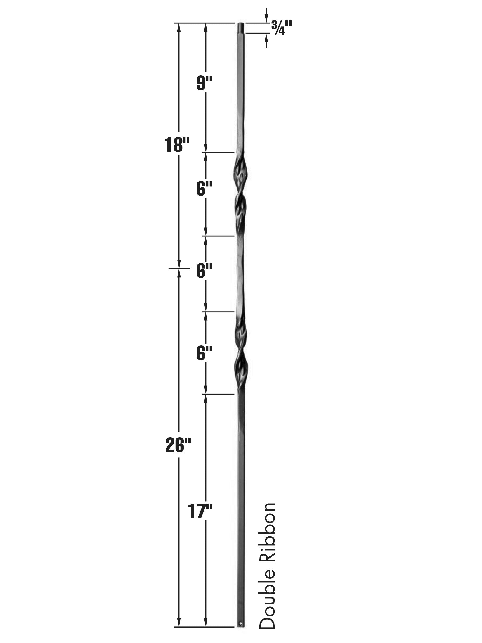 Iron Baluster 9011 - 1/2" Square - Double Ribbon