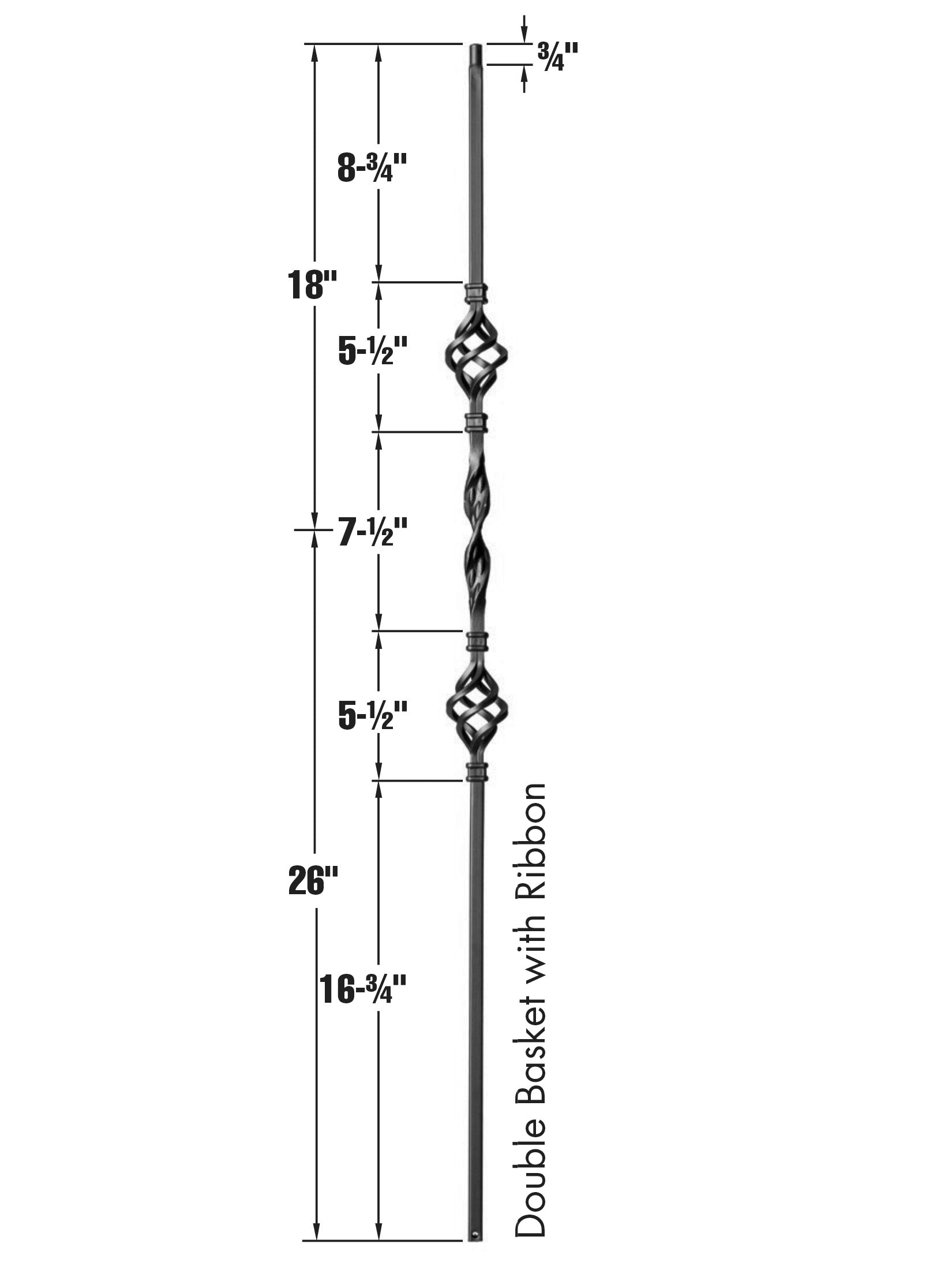 Iron Baluster 9013 - 1/2" Square - Double Basket w/ Ribbon