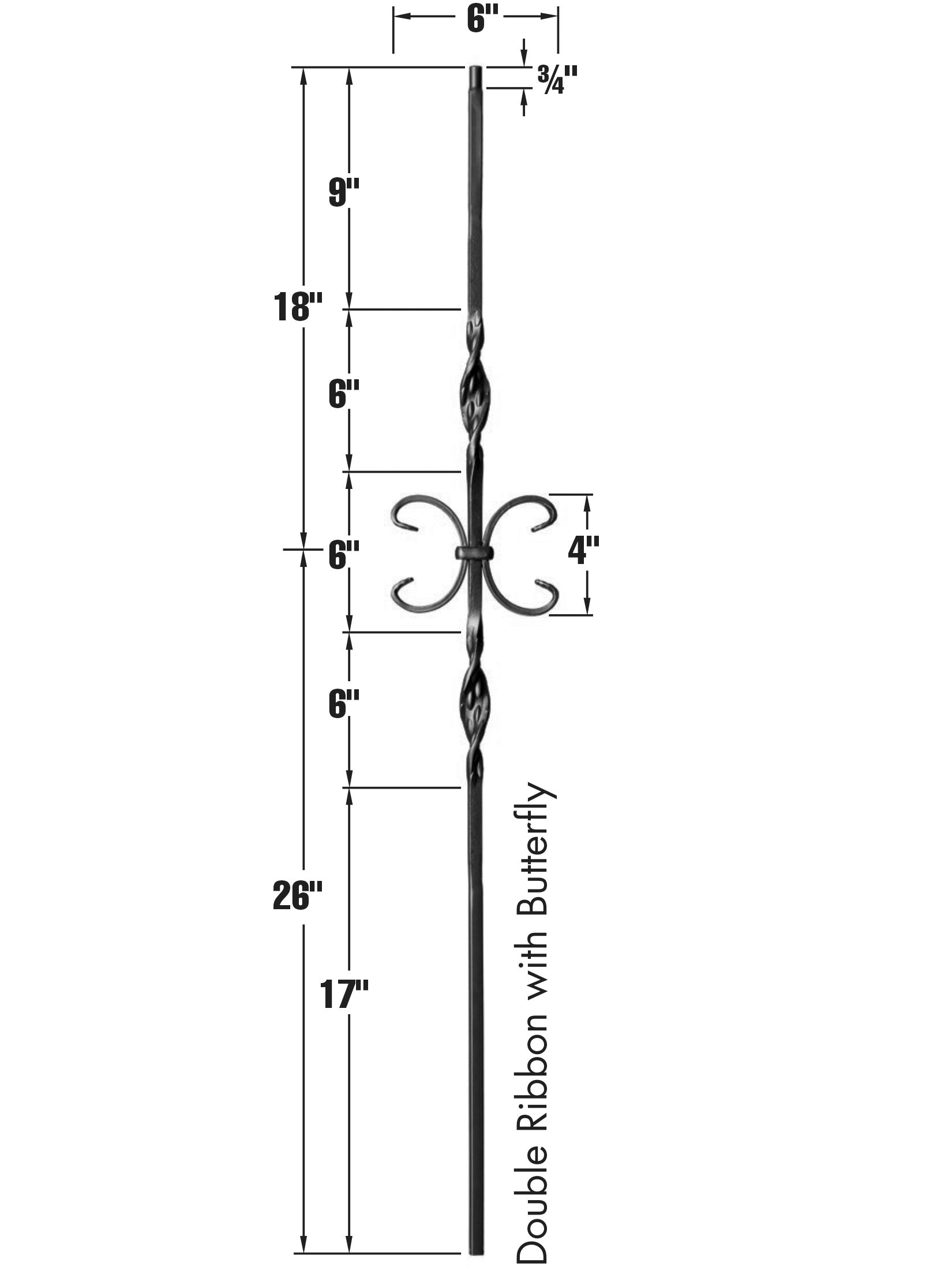 Iron Baluster 9014 - 1/2" Square - Double Ribbon w/ Butterfly