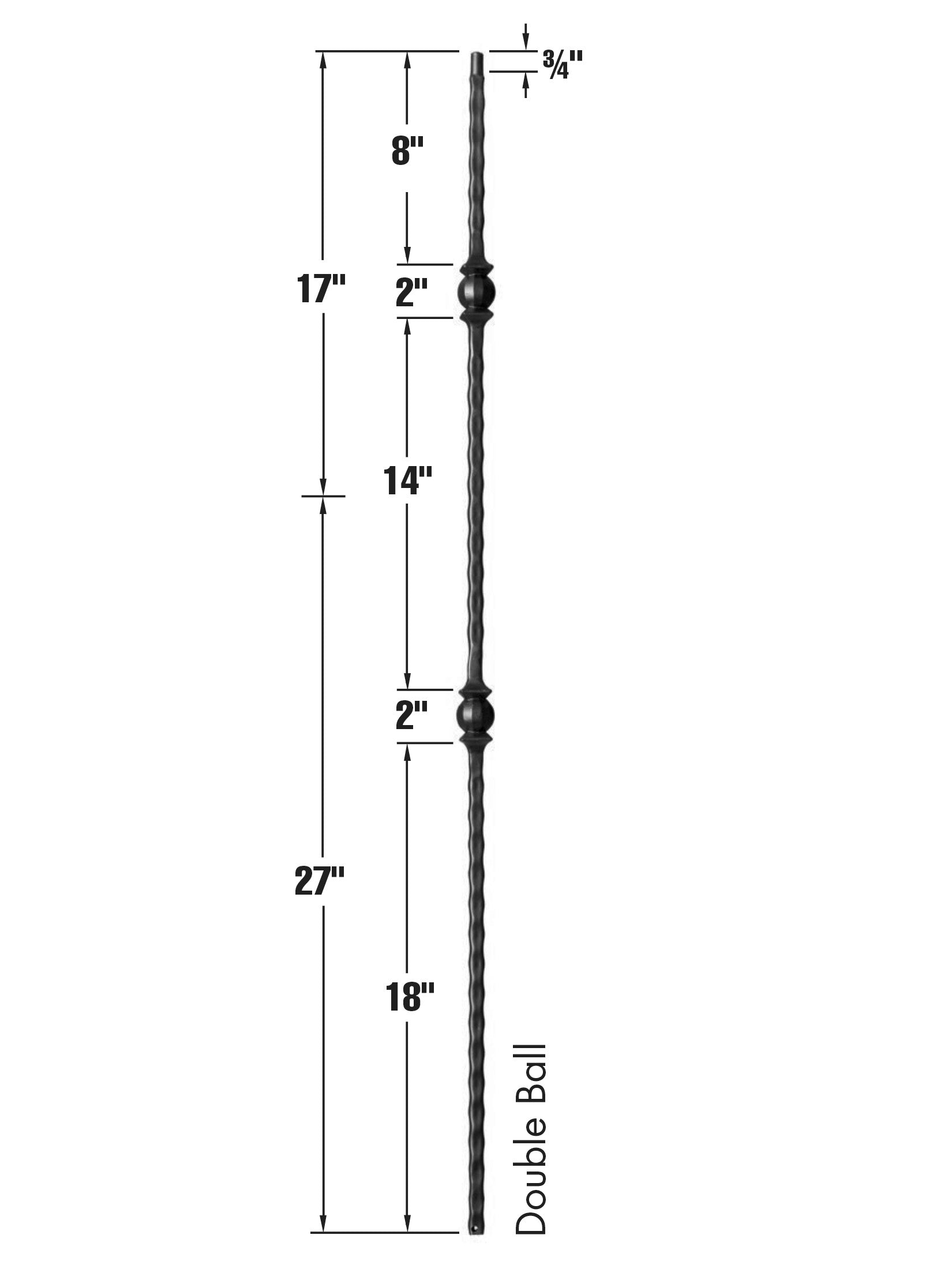 Iron Baluster 9033 - 9/16" Hammered Face - Double Ball