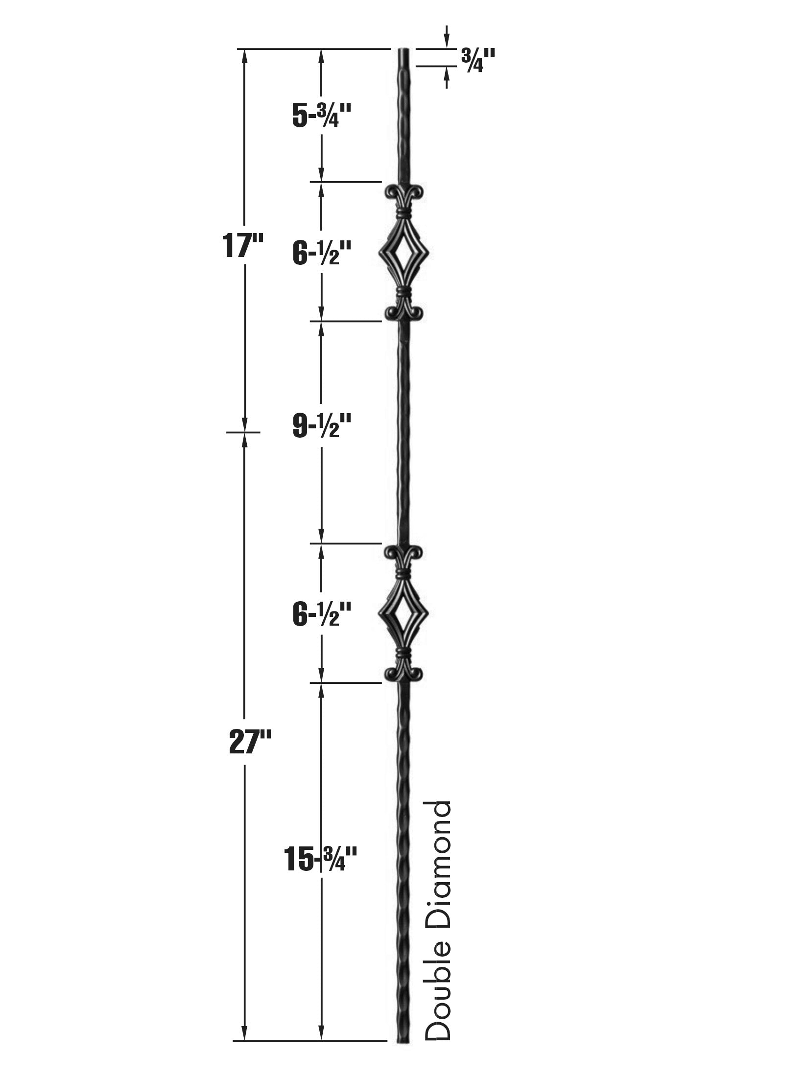 Iron Baluster 9041 - 9/16" Hammered Face - Double Diamond