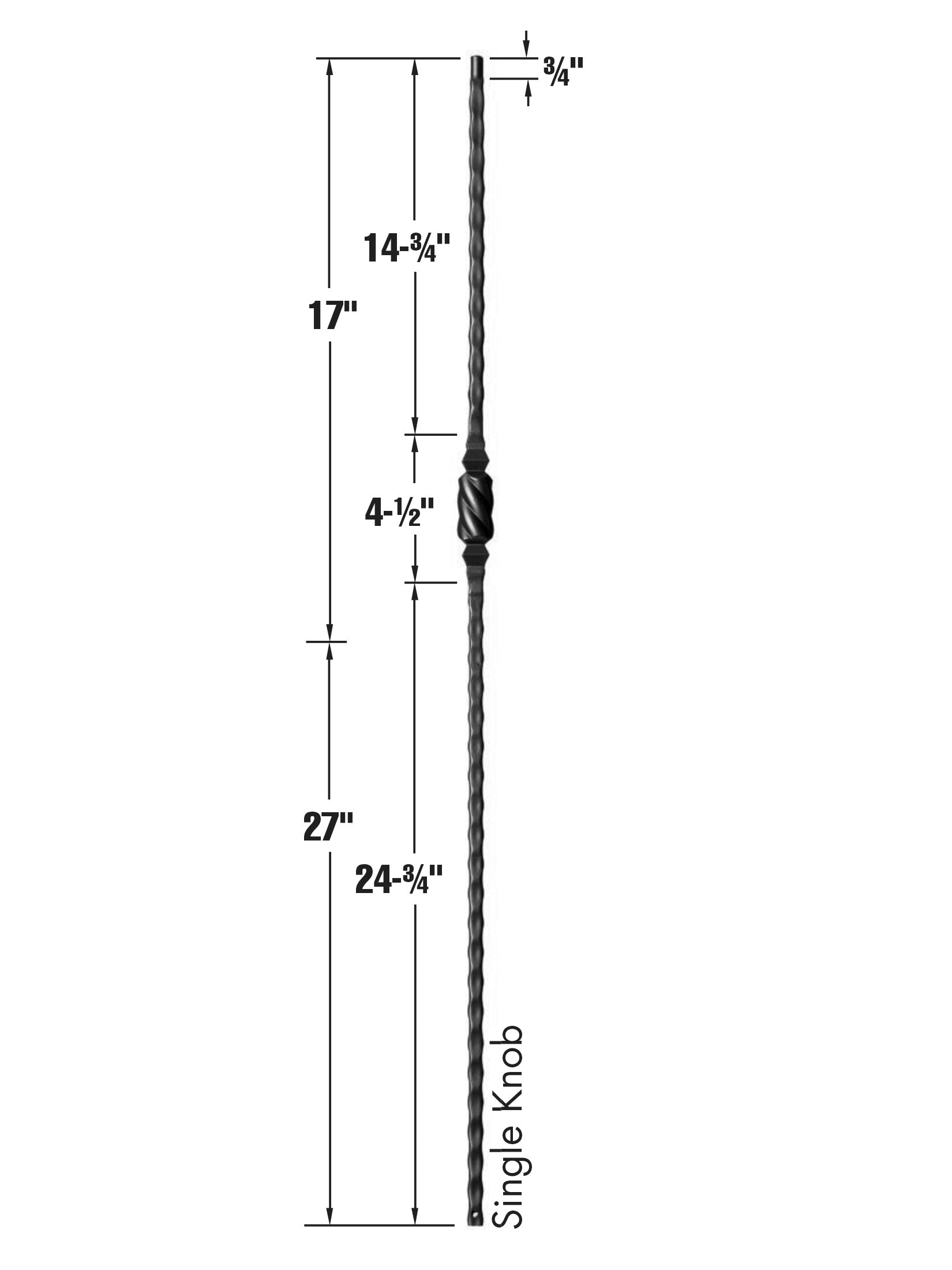 Iron Baluster 9045 - 9/16" Hammered Face - Single Knob